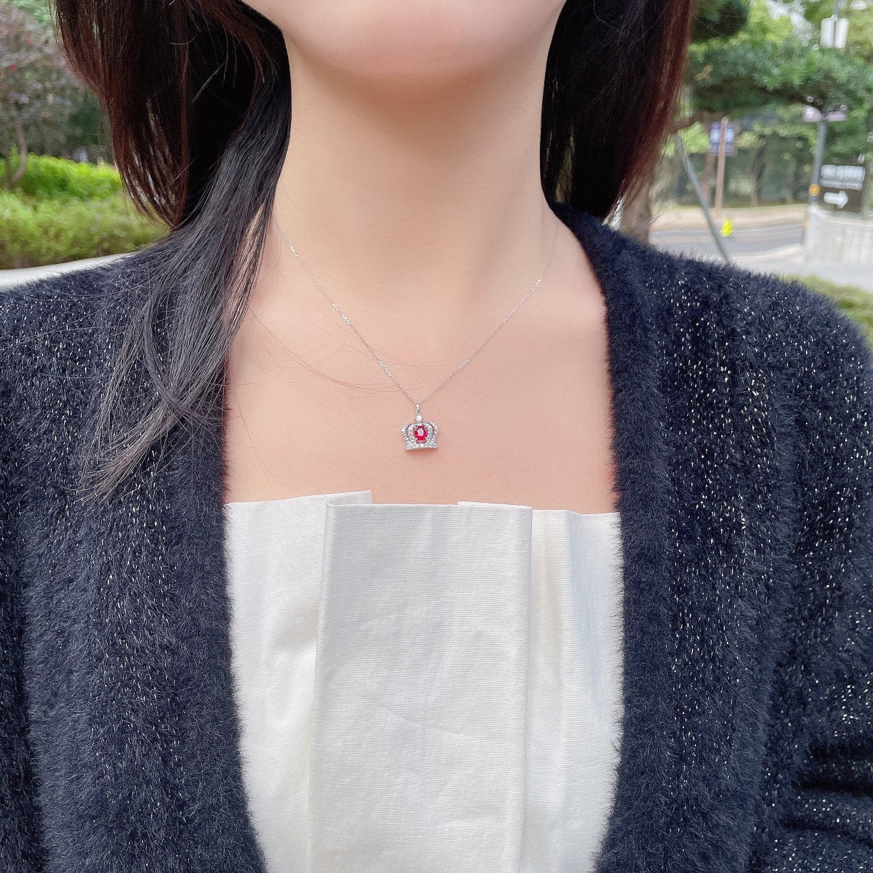 18K Rose Gold Oval Ruby Crown Necklace - Luxurious Jewelry Piece - Red Treasure Necklace