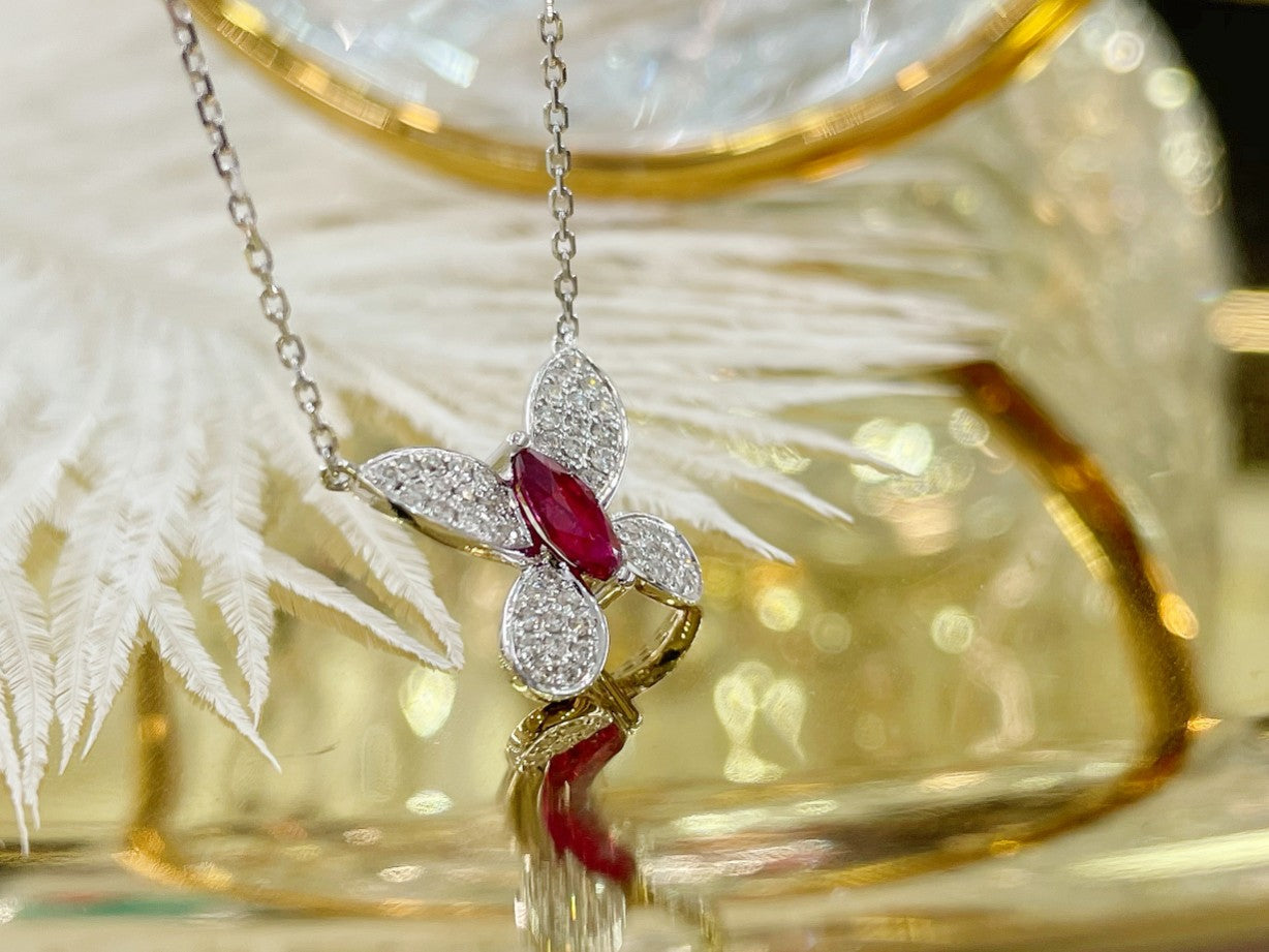 18K Rose Gold Red Agate Butterfly Pendant Jewelry - Red Treasure Necklace