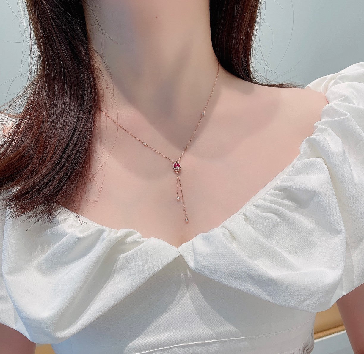 18K Rose Gold Red Agate Tassel Necklace - XL024-C - Red Treasure Necklace