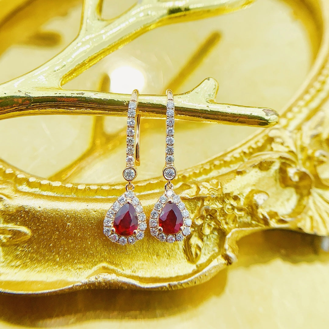 18K Rose Gold Ruby Drop Pendant Bubble Earrings - Luxurious Jewelry Jeweler.Jewelry