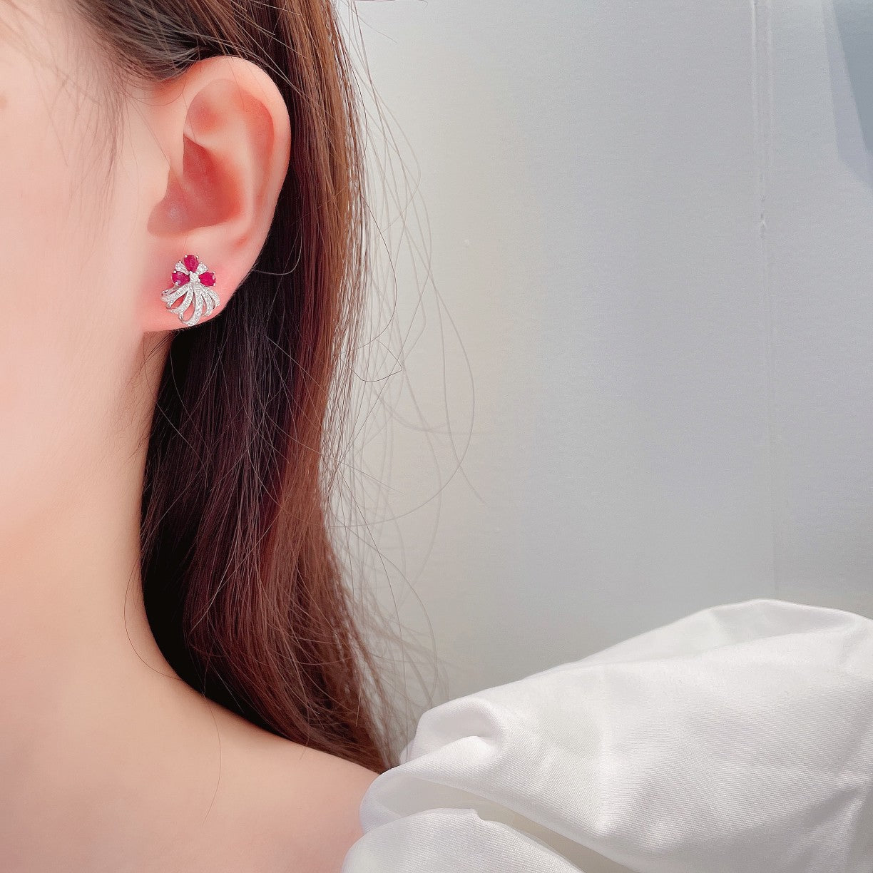 18K Rose Gold Ruby Drop Petal Earrings | Luxurious Jewelry Jeweler.Jewelry