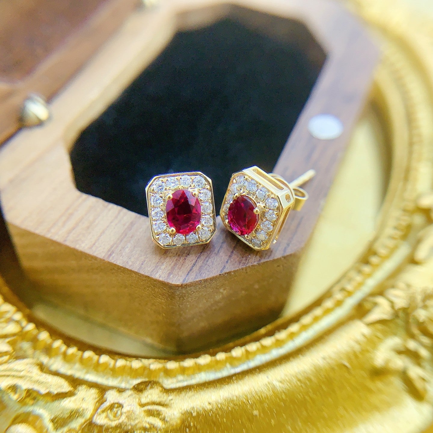 18K Rose Gold Ruby Elliptical Diamond-Cut Edge Earrings Jeweler.Jewelry