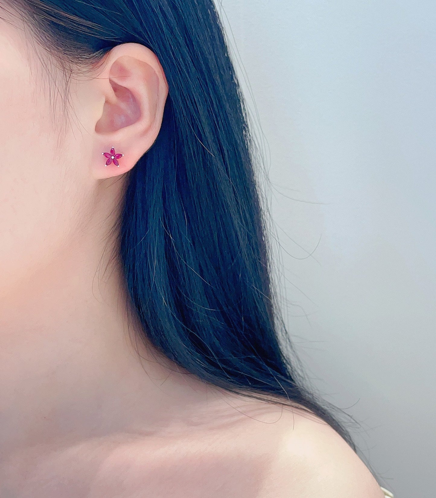 18K Rose Gold Ruby Five-Petal AB Earrings - Luxury Jewelry Jeweler.Jewelry