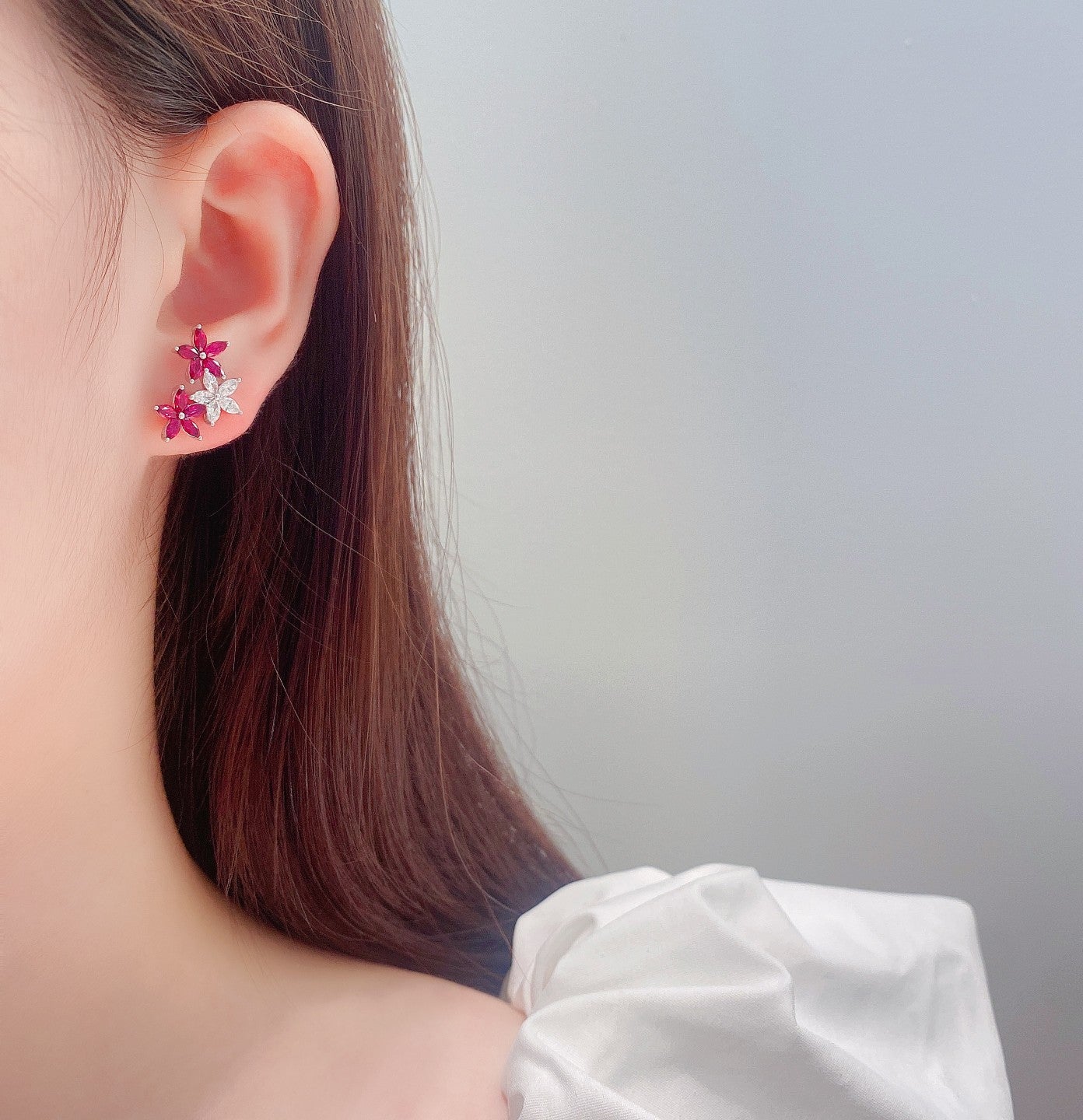 18K Rose Gold Ruby Five-Petal AB Earrings - Luxury Jewelry Jeweler.Jewelry
