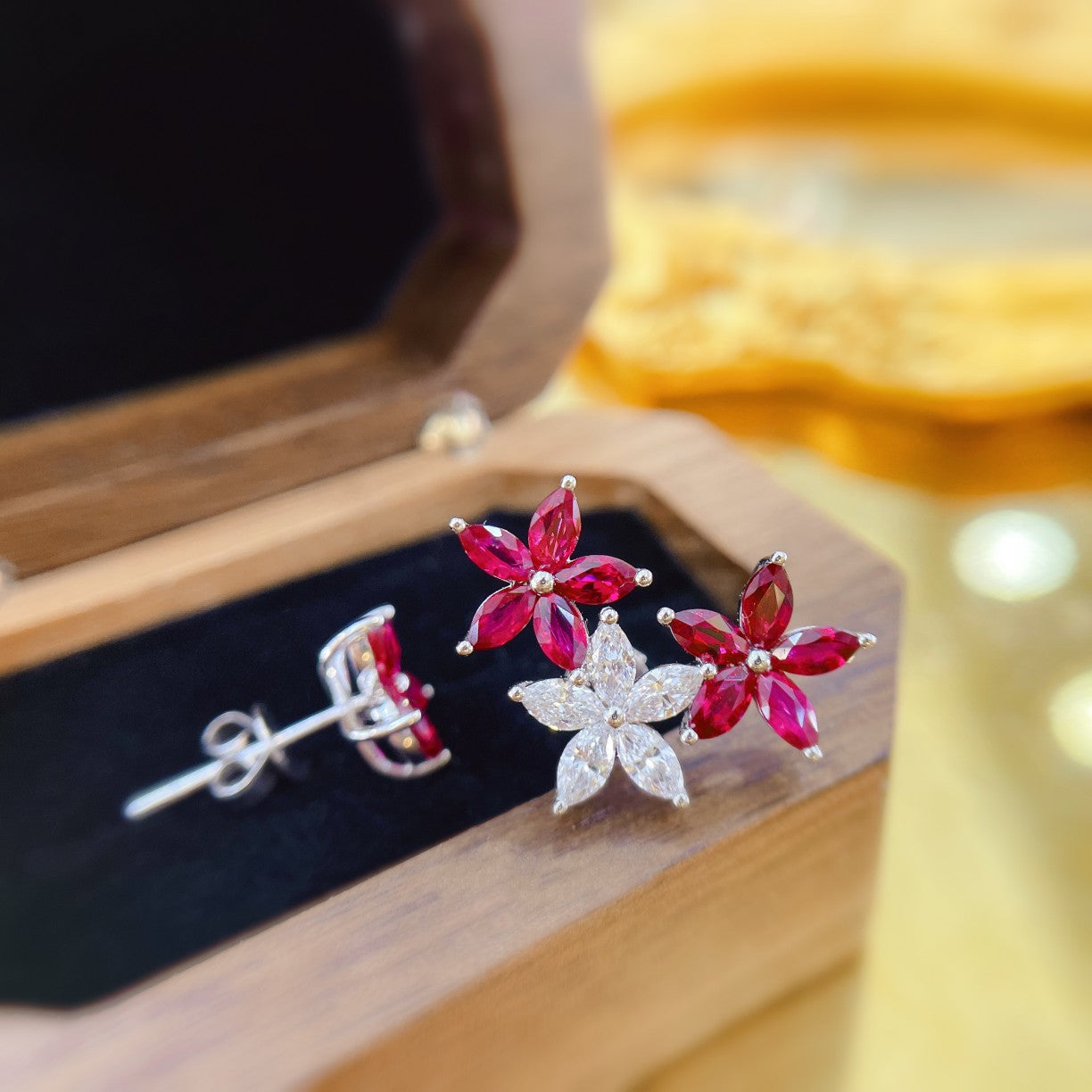 18K Rose Gold Ruby Five-Petal AB Earrings - Luxury Jewelry Jeweler.Jewelry