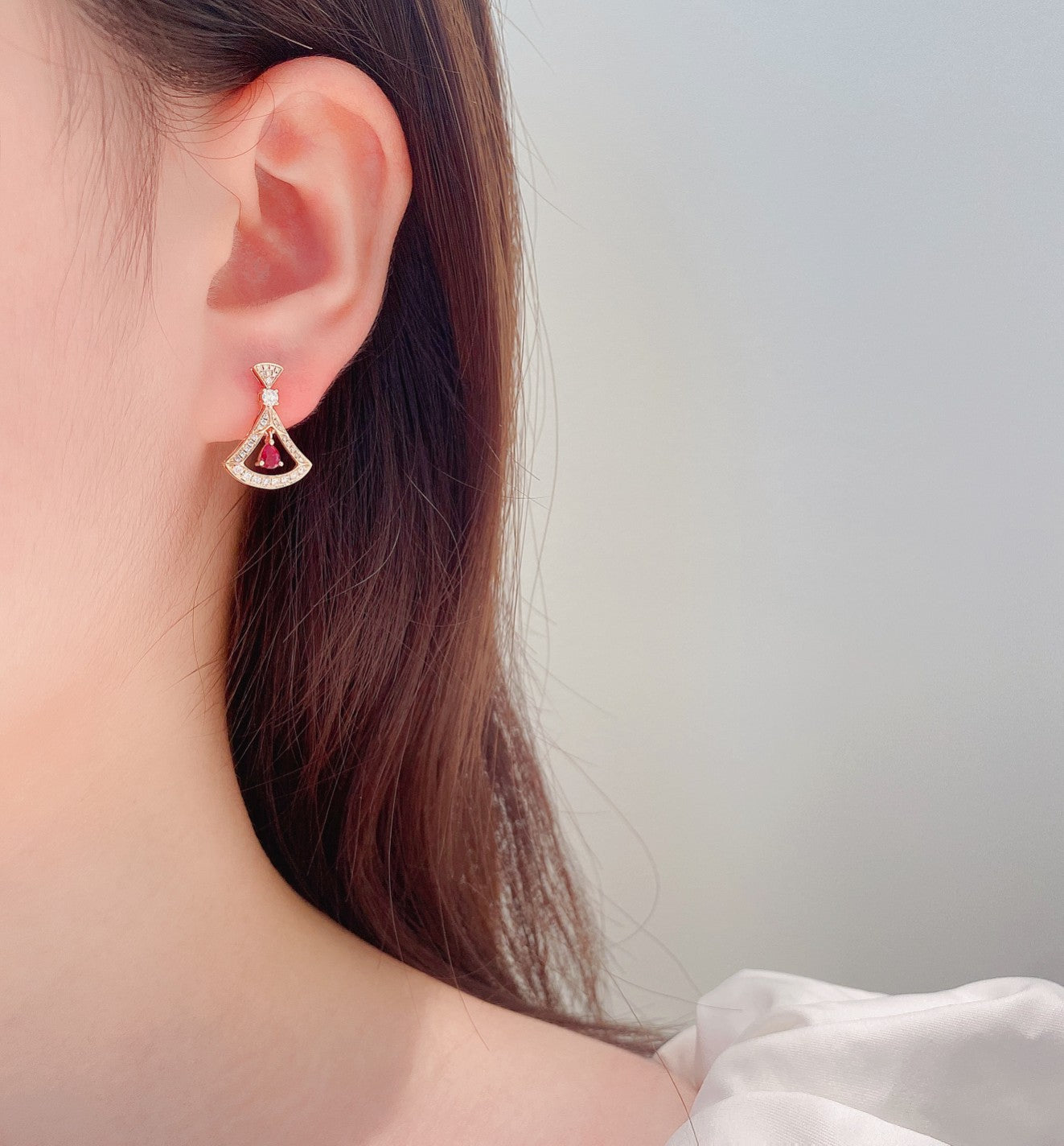 18K Rose Gold Ruby Water Drop Flexible Dress Earring - ED007-C Jeweler.Jewelry