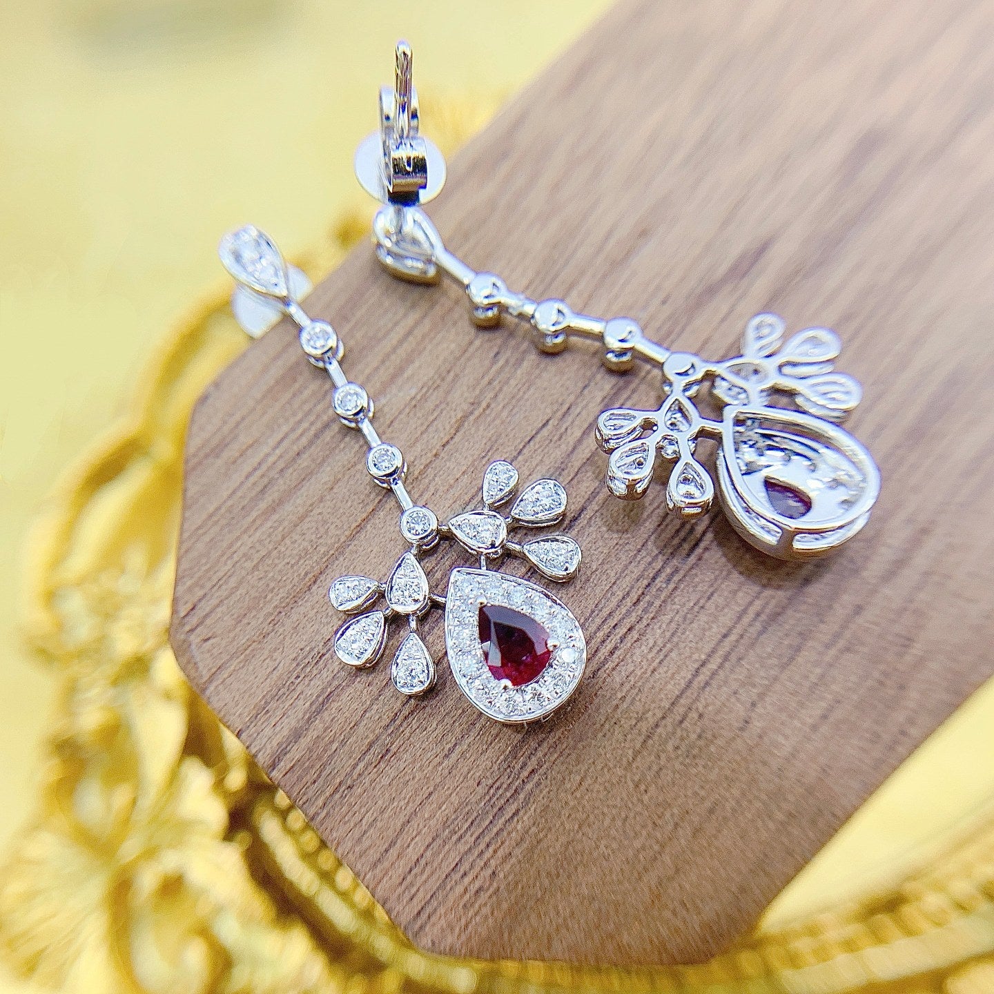 18K Ruby Drop-shaped Peacock Earrings - Luxury Jewelry Jeweler.Jewelry