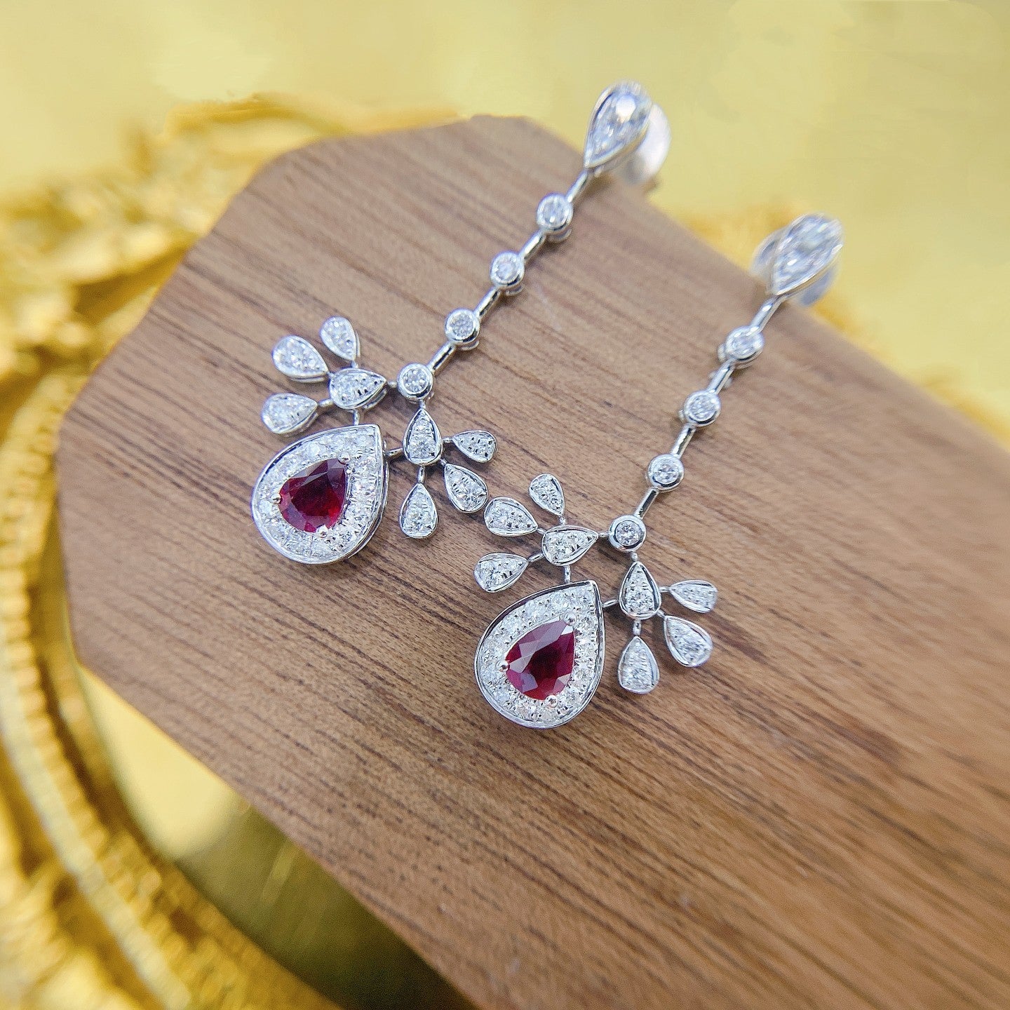 18K Ruby Drop-shaped Peacock Earrings - Luxury Jewelry Jeweler.Jewelry