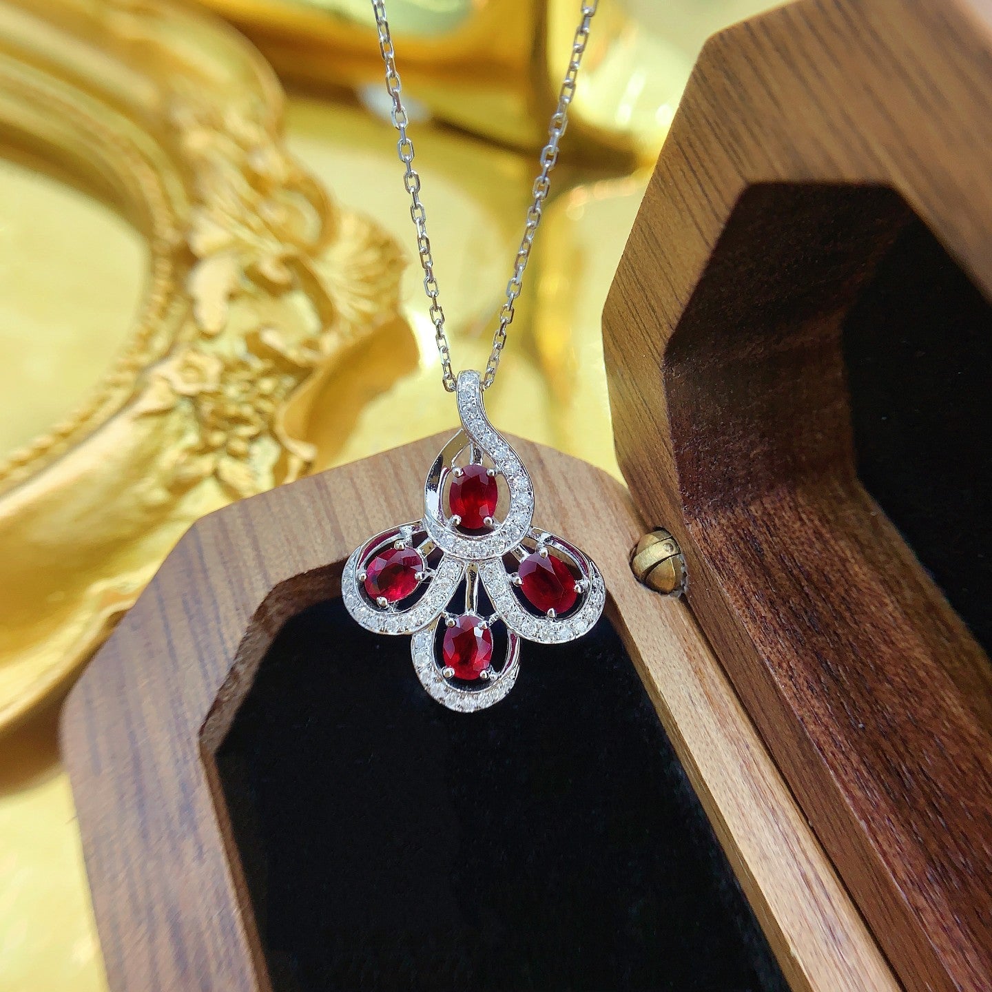18K Ruby Peacock Display Necklace - Exquisite Jewelry Piece - Red Treasure Necklace