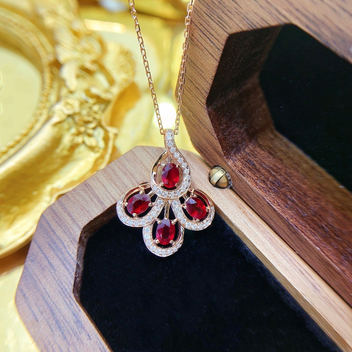 18K Ruby Peacock Display Necklace - Exquisite Jewelry Piece - Red Treasure Necklace