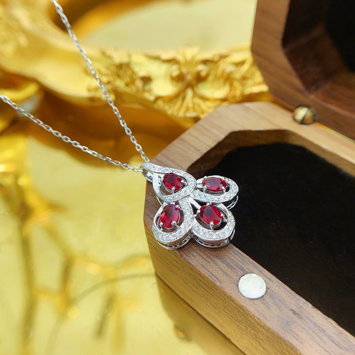 18K Ruby Peacock Display Necklace - Exquisite Jewelry Piece - Red Treasure Necklace