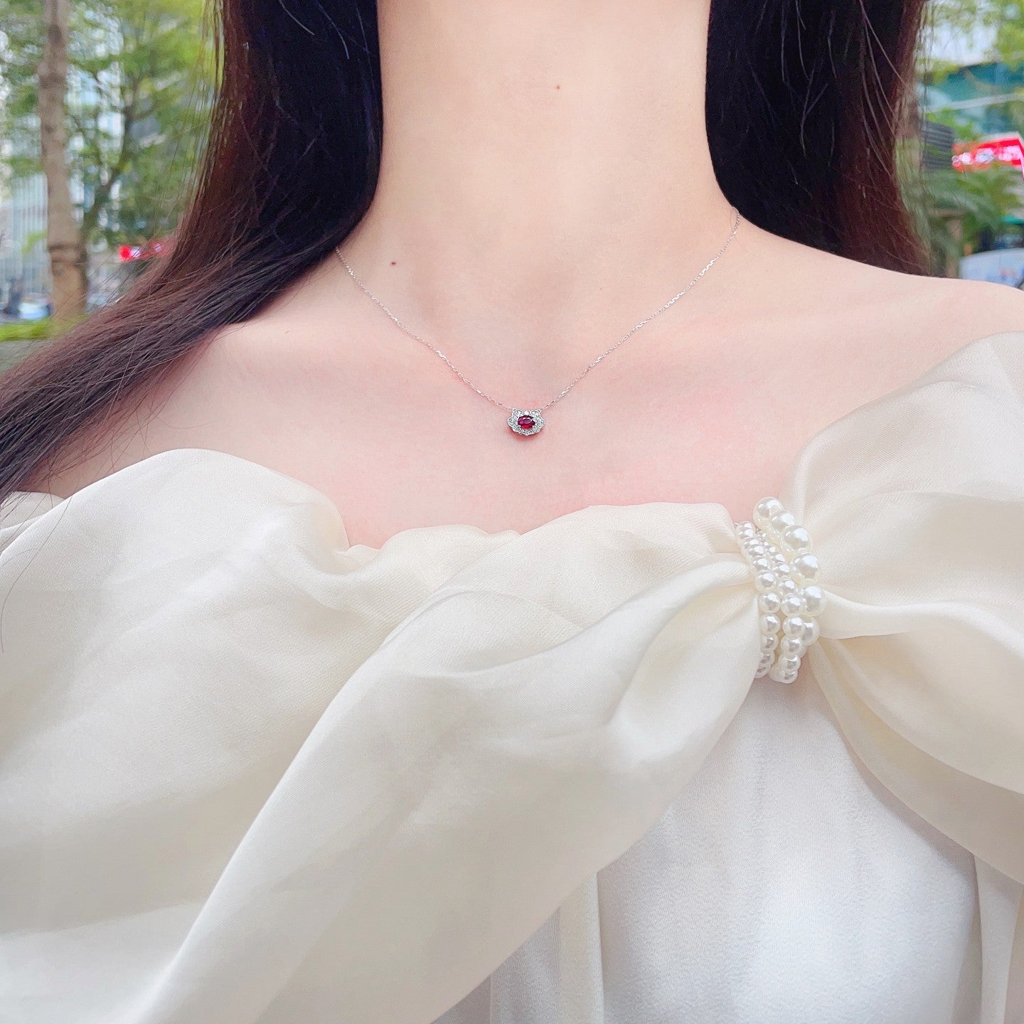 18K Ruby如意Jewelry Necklace with Intricate Design - Red Treasure Necklace