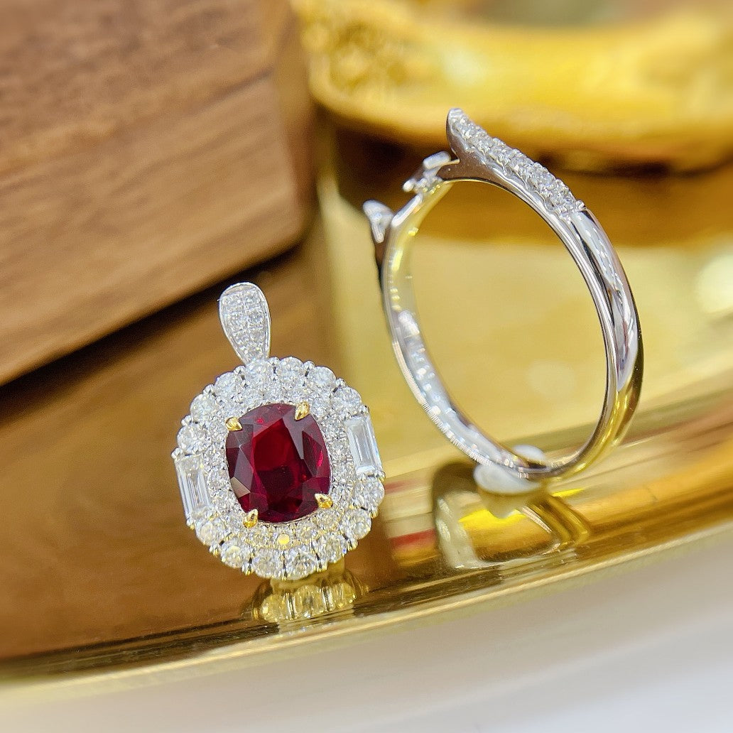 18K Two-Way Wearable Oval Ruby Ladder-Style Jewelry - Red Treasure Ring
