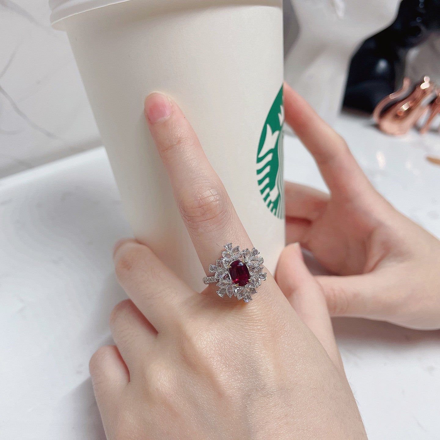 18K Two-Way Wearable Oval Triangle Ruby Ring with Elliptical Design - Premium Jewelry - Red Treasure Ring