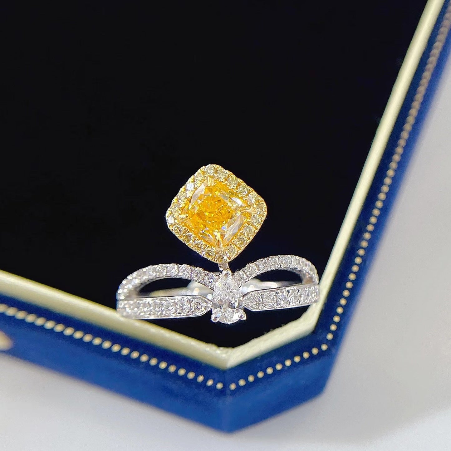 18K Yellow Gold Diamond Cushion-Cut Chaumet Ring - Premium Jewelry - Yellow Diamond Ring