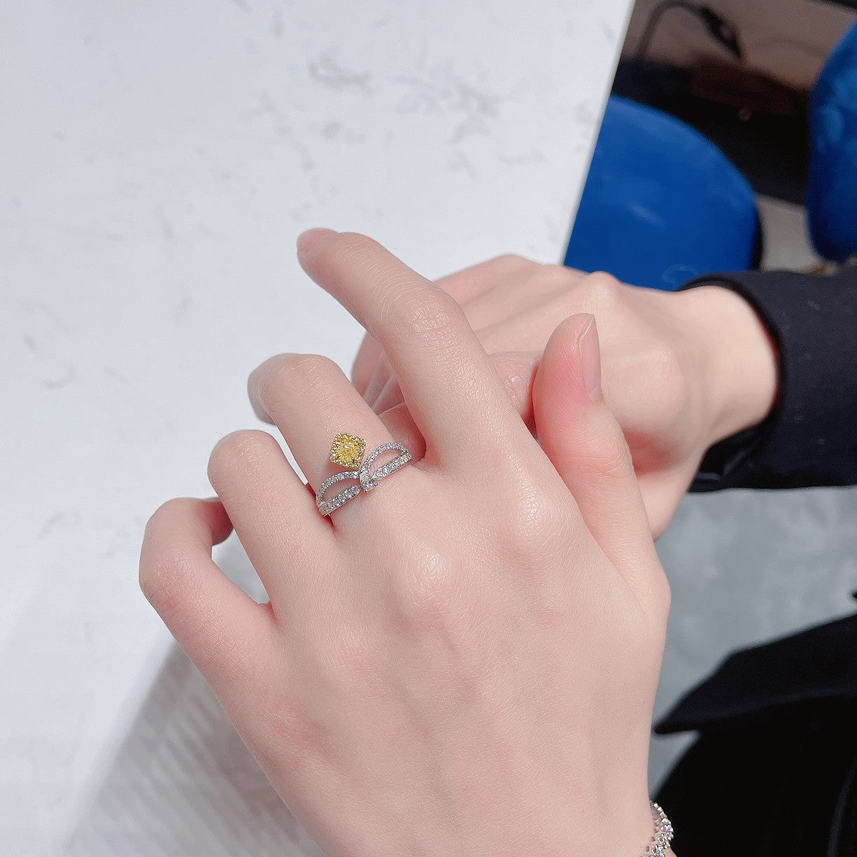 18K Yellow Gold Diamond Cushion-Cut Chaumet-Style Ring | Premium Jewelry - Yellow Diamond Ring