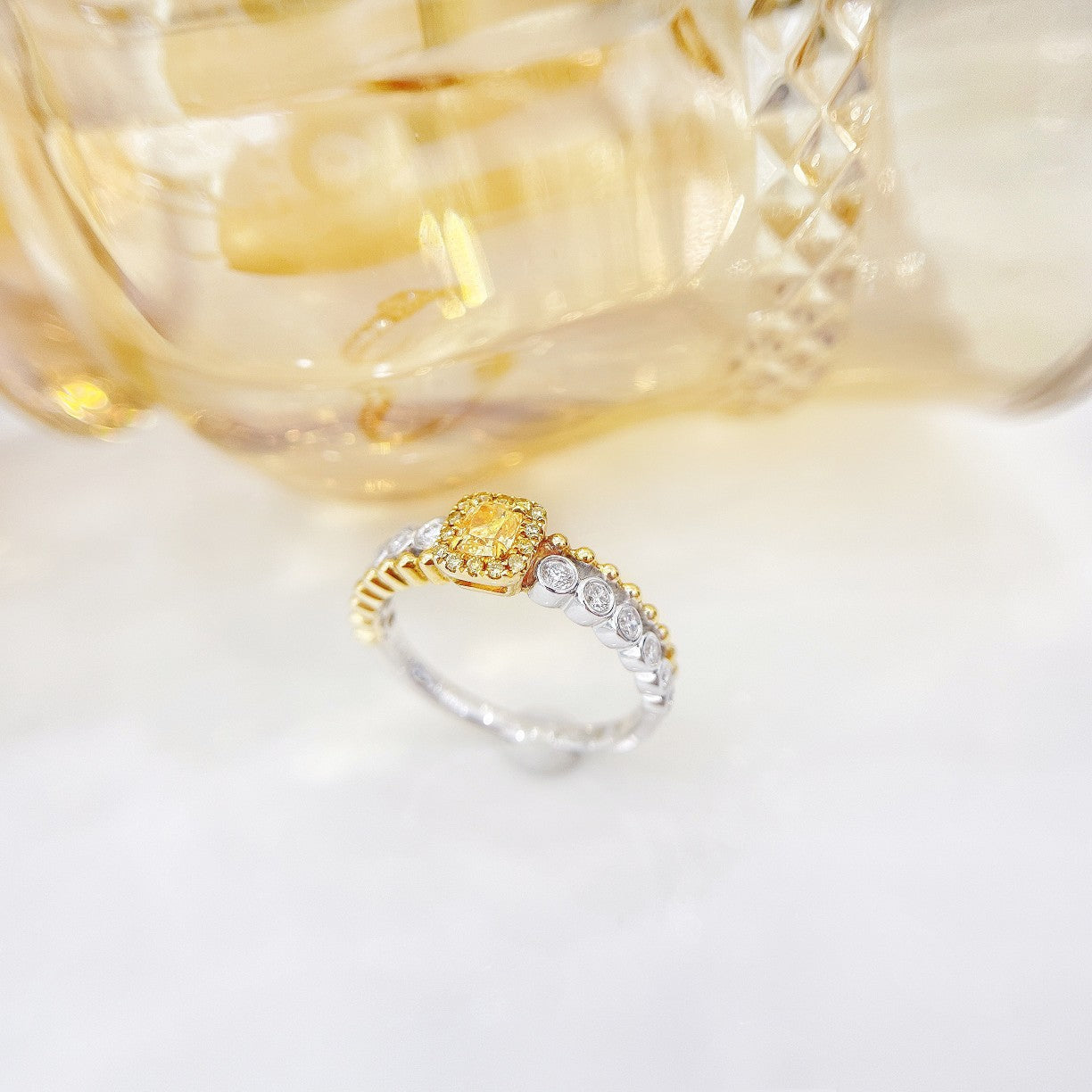 18K Yellow Gold Diamond Cushion-Cut Color-Separated Ring | Premium Jewelry - Yellow Diamond Ring
