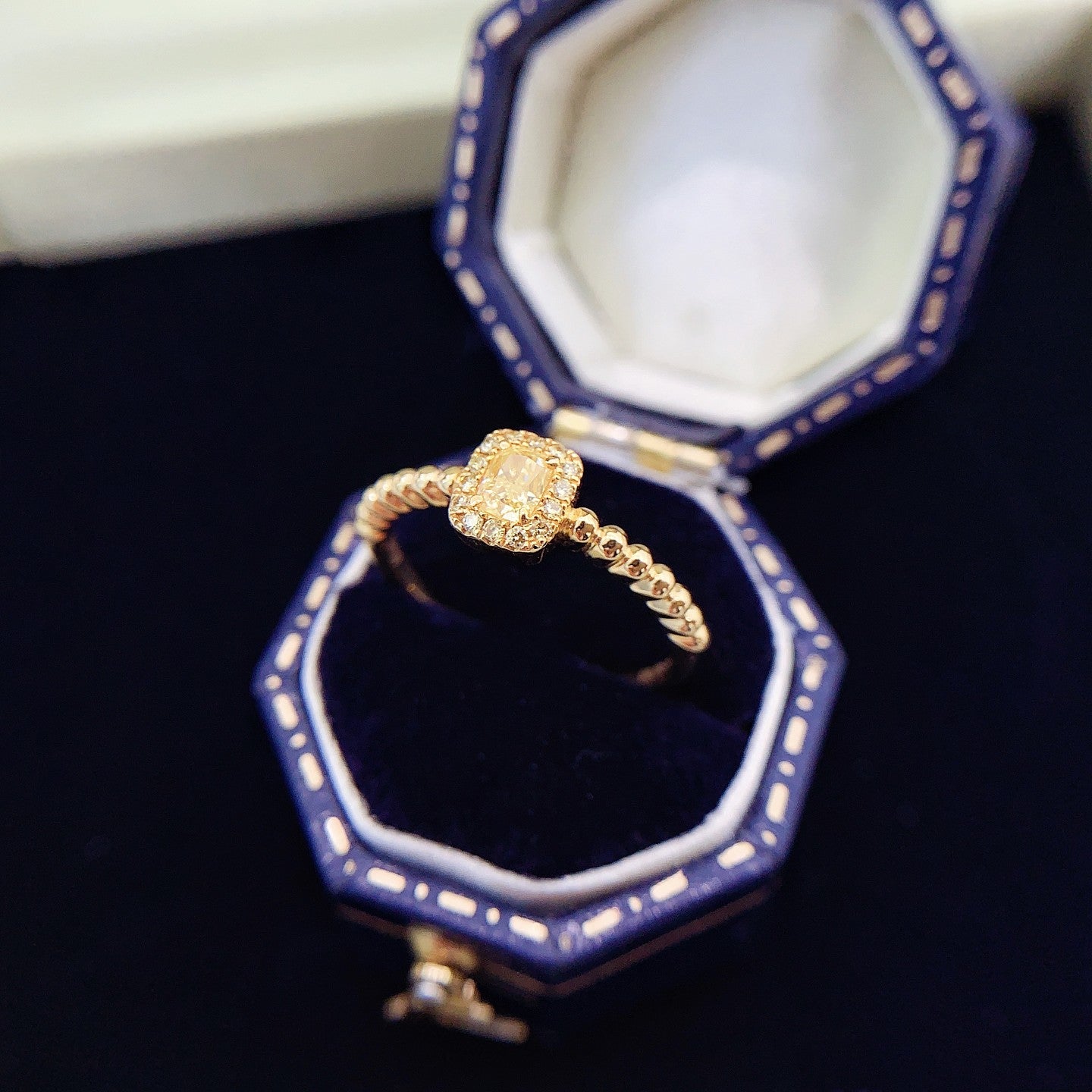18K Yellow Gold Diamond Cushion-Cut Dewdrop Edge Ring | Premium Jewelry - Yellow Diamond Ring