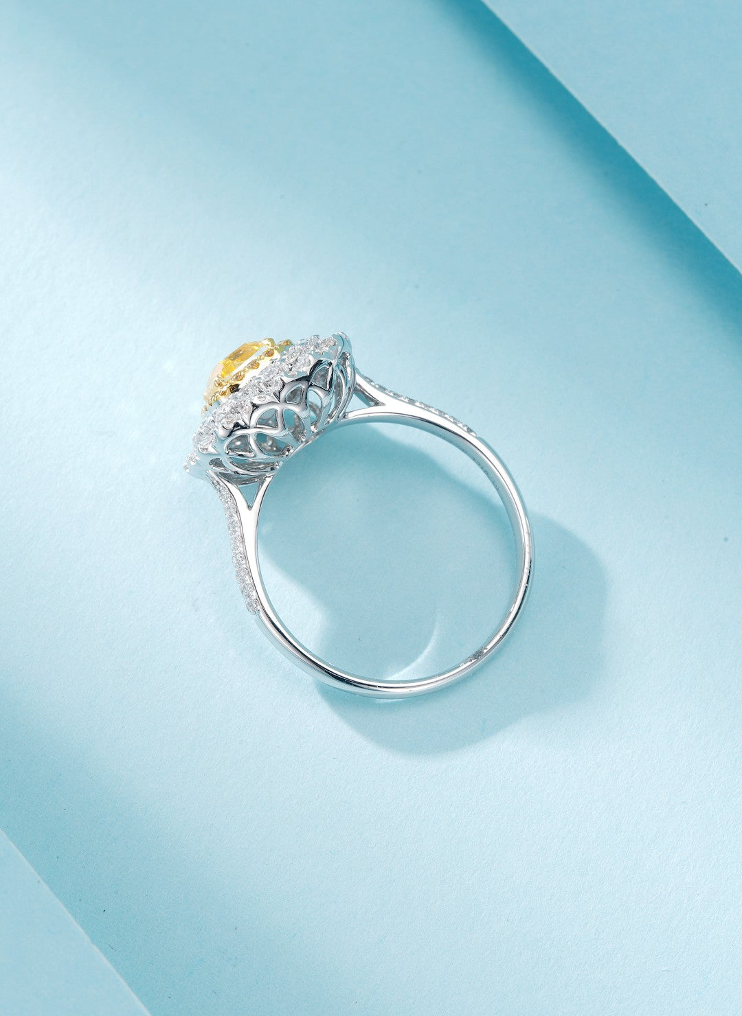 18K Yellow Gold Diamond Cushion-Cut Double Halo Ring - Premium Jewelry - Yellow Diamond Ring