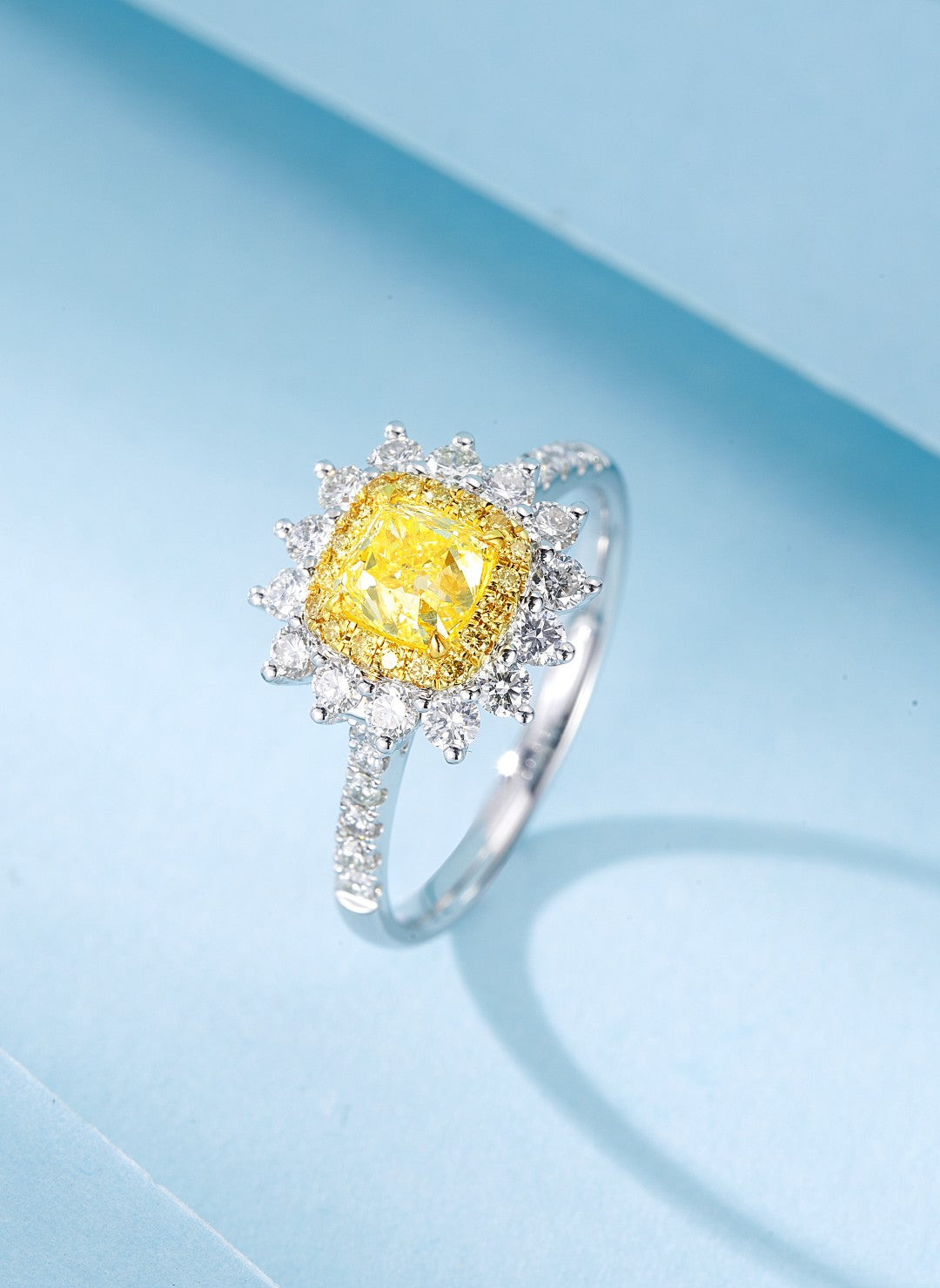 18K Yellow Gold Diamond Cushion-Cut Halo Ring with AGL Certificate | Premium Jewelry - Yellow Diamond Ring