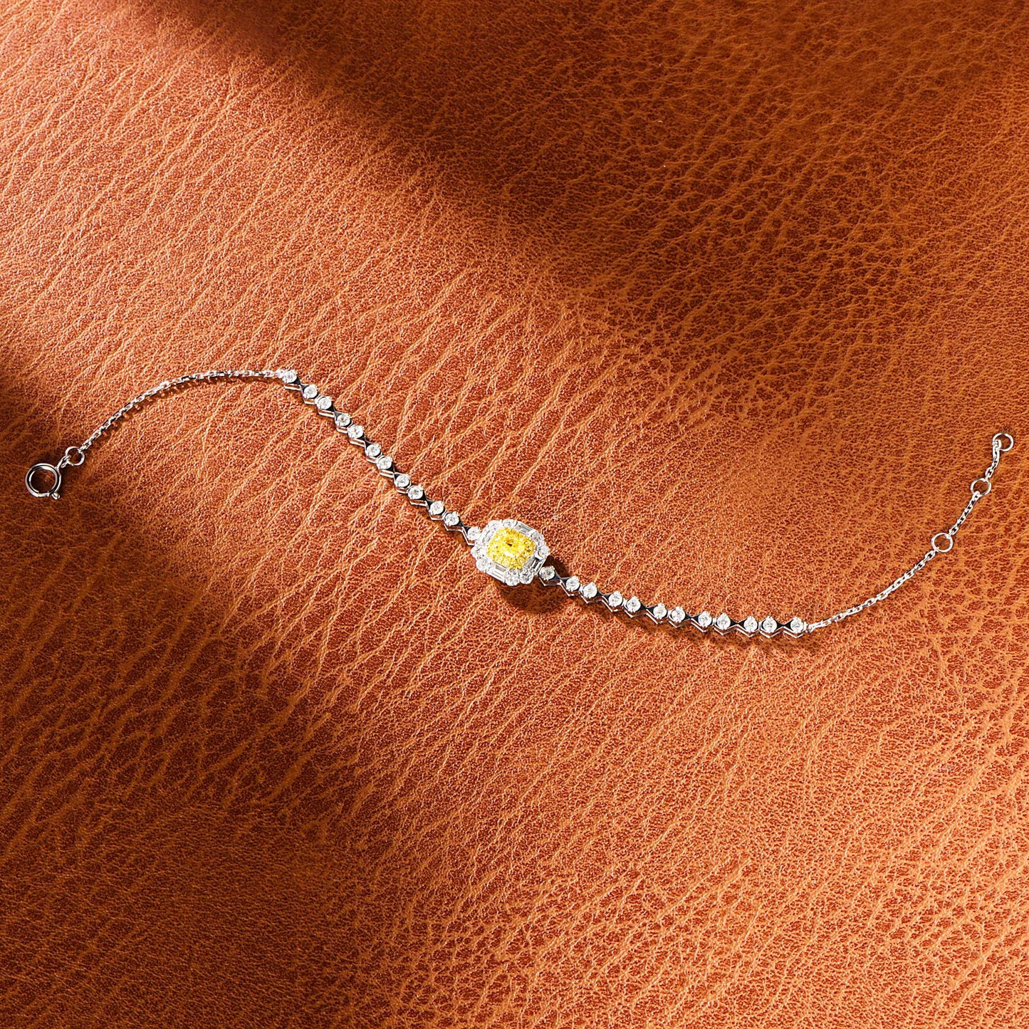 18K Yellow Gold Diamond Cushion Trapezoid & Leak Sand Bracelet - Luxurious Jewelry - Yellow Diamond Bracelet