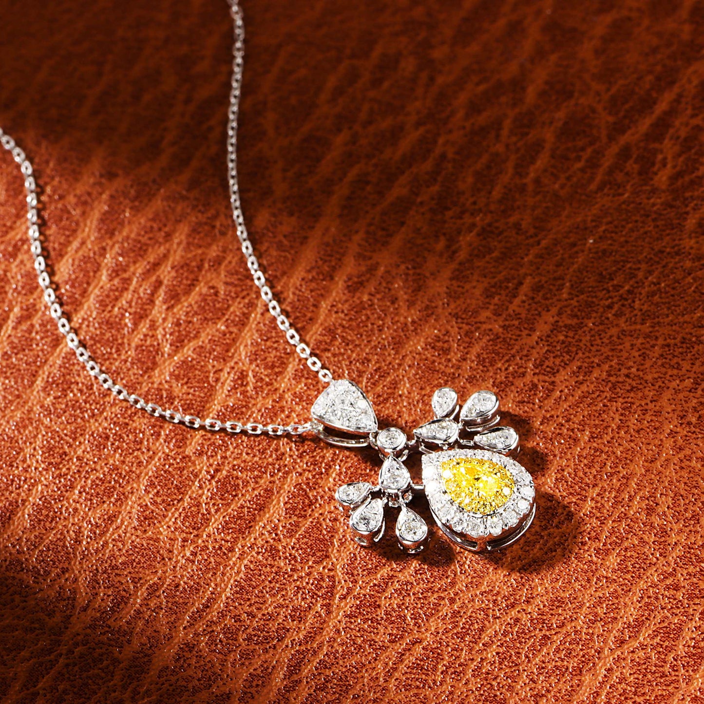 18K Yellow Gold Diamond Drop Peacock Pendant Jewelry - Yellow Diamond Necklace