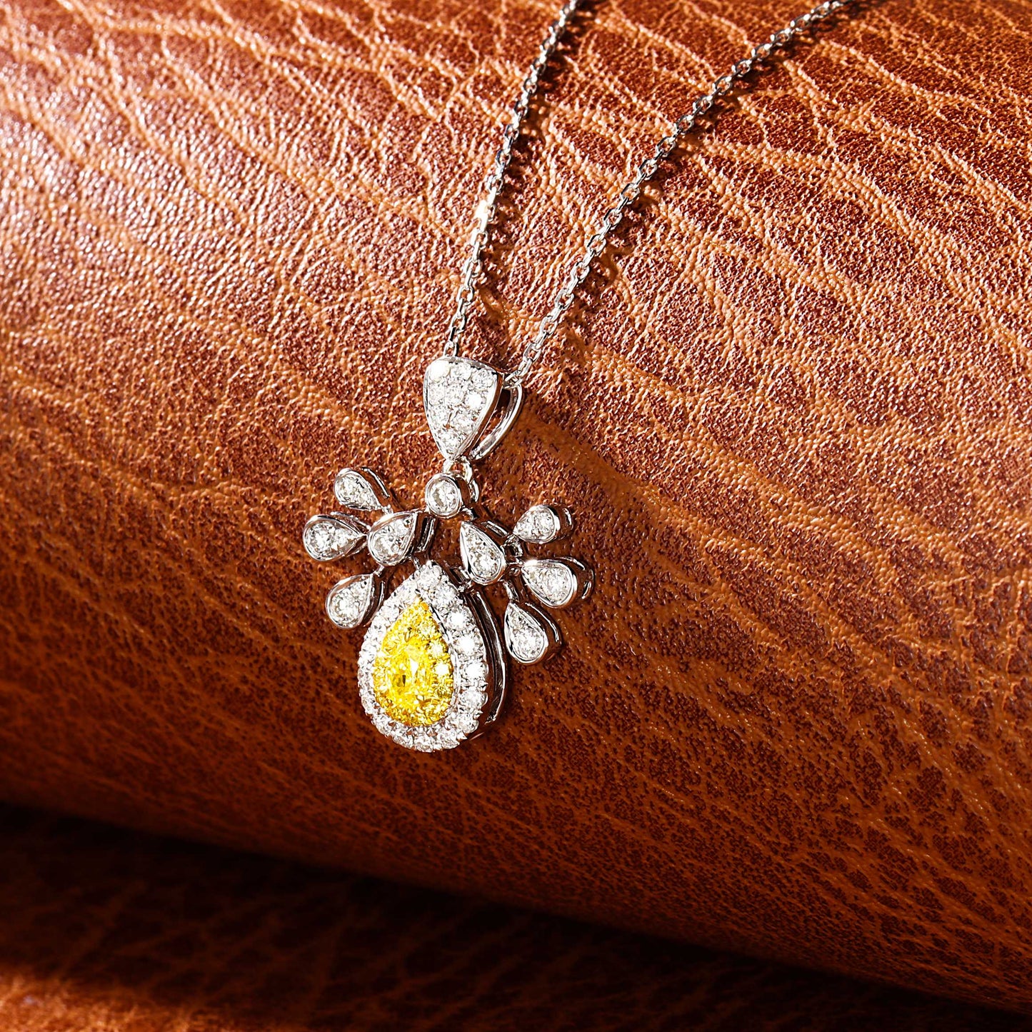 18K Yellow Gold Diamond Drop Peacock Pendant Jewelry - Yellow Diamond Necklace