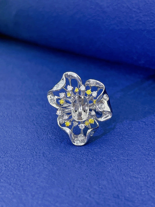 18K Yellow Gold Diamond Hollow Flower Petal Ring Mounting - Jewelry Delight - Empty tray