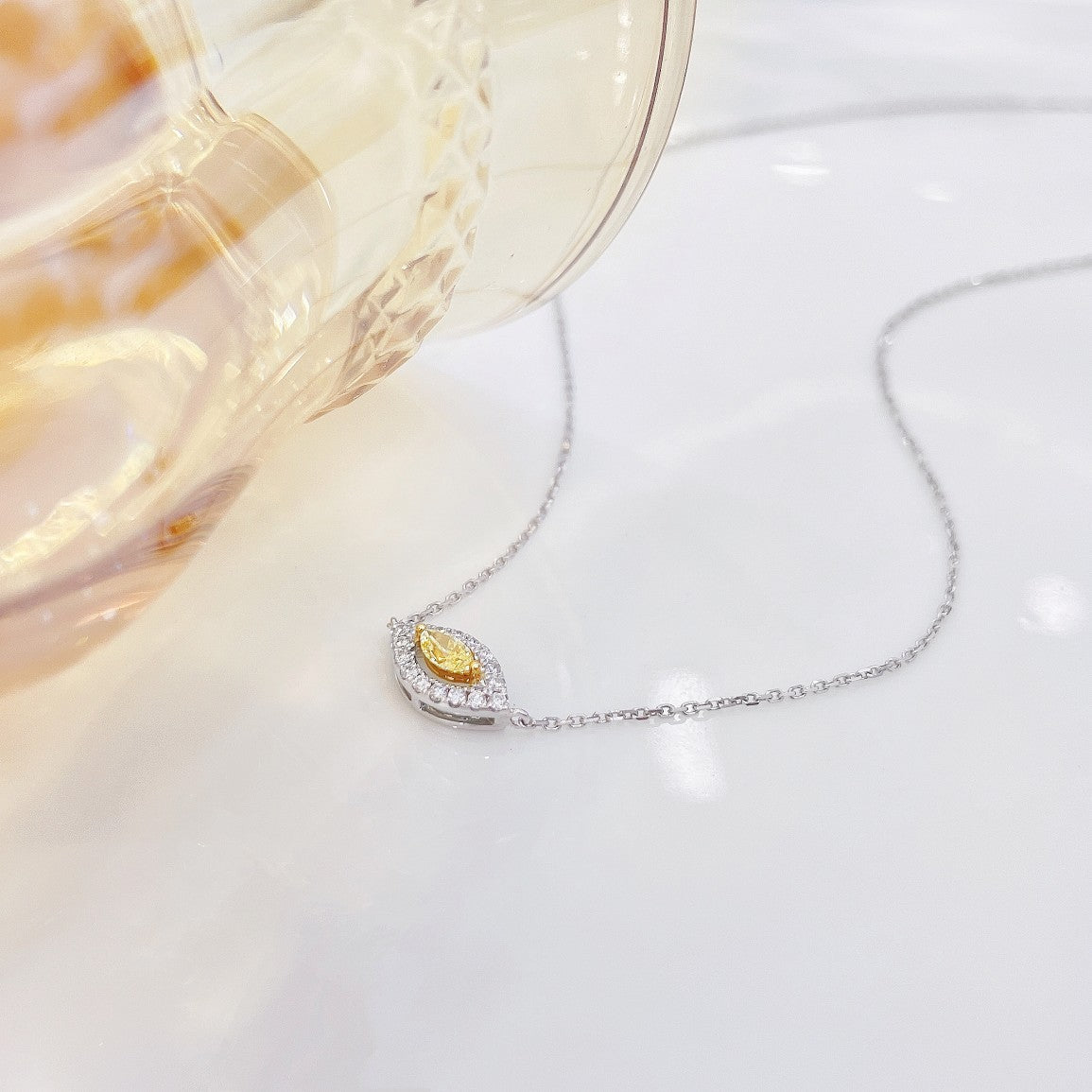 18K Yellow Gold Diamond Marquise Necklace - Elegant Jewelry Piece - Yellow Diamond Necklace
