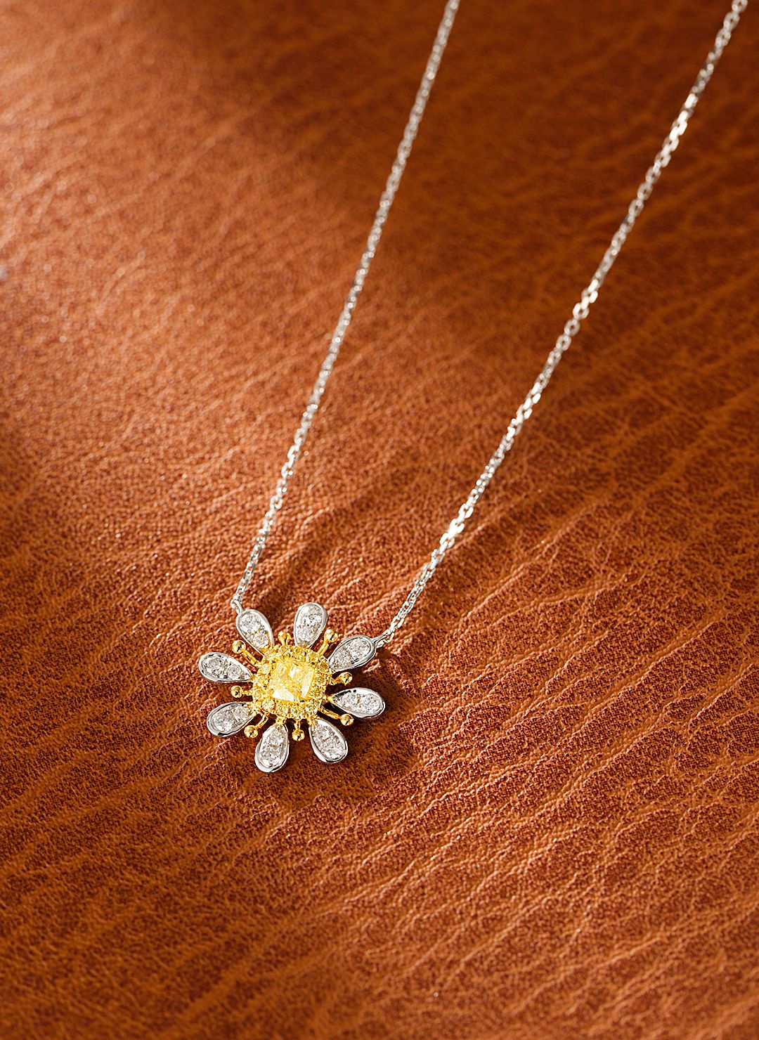 18K Yellow Gold Diamond Pillow Cut Octagonal Pendant Necklace - Yellow Diamond Necklace