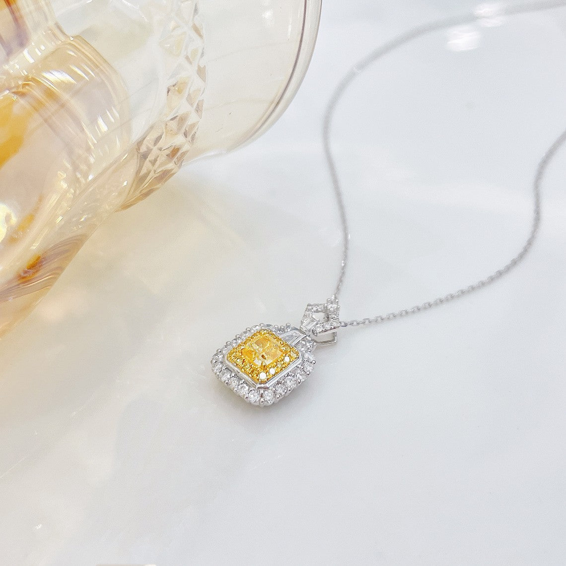 18K Yellow Gold Diamond Pillow Perfume Bottle Pendant Jewelry - Yellow Diamond Necklace