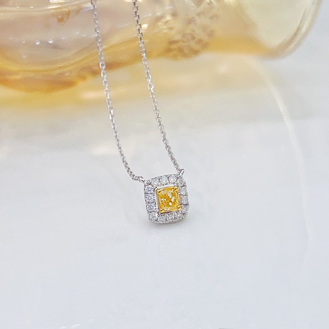 18K Yellow Gold Diamond Pillow-shaped Necklace - Exquisite Jewelry - Yellow Diamond Necklace