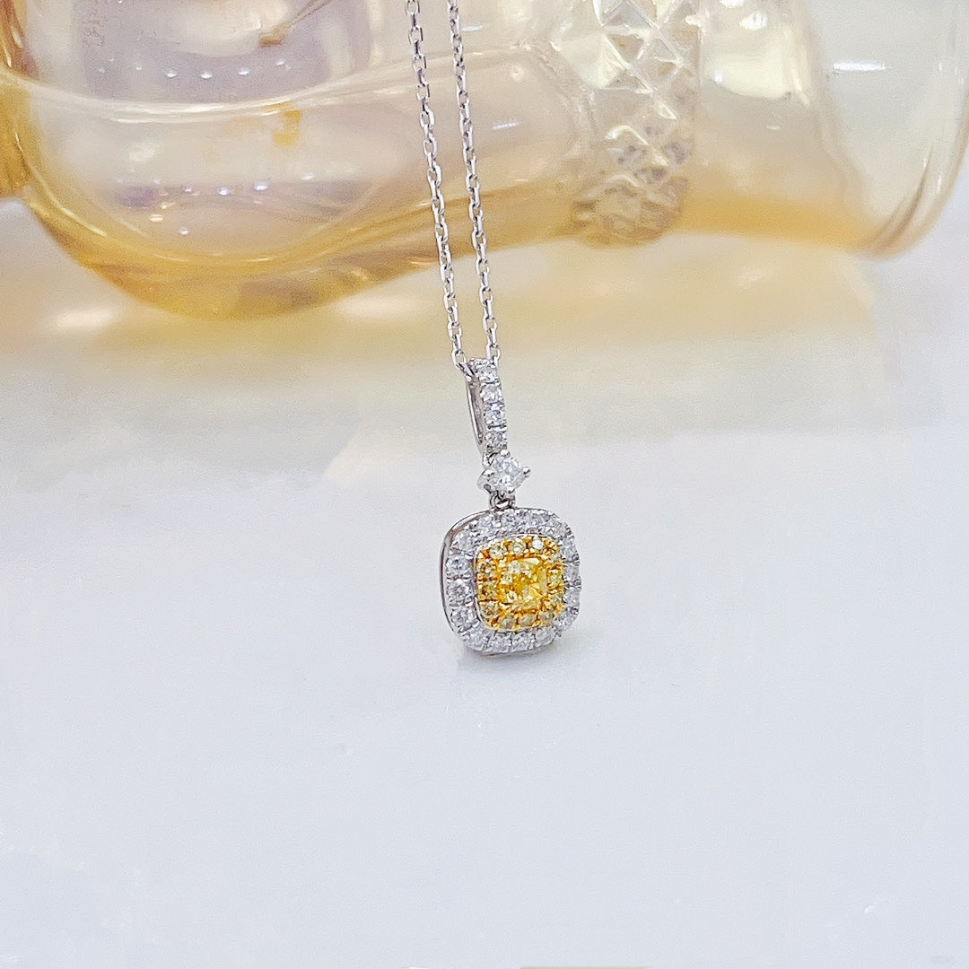 18K Yellow Gold Diamond Pillow-Shaped Pendant Necklace - Luxury Jewelry - Yellow Diamond Necklace