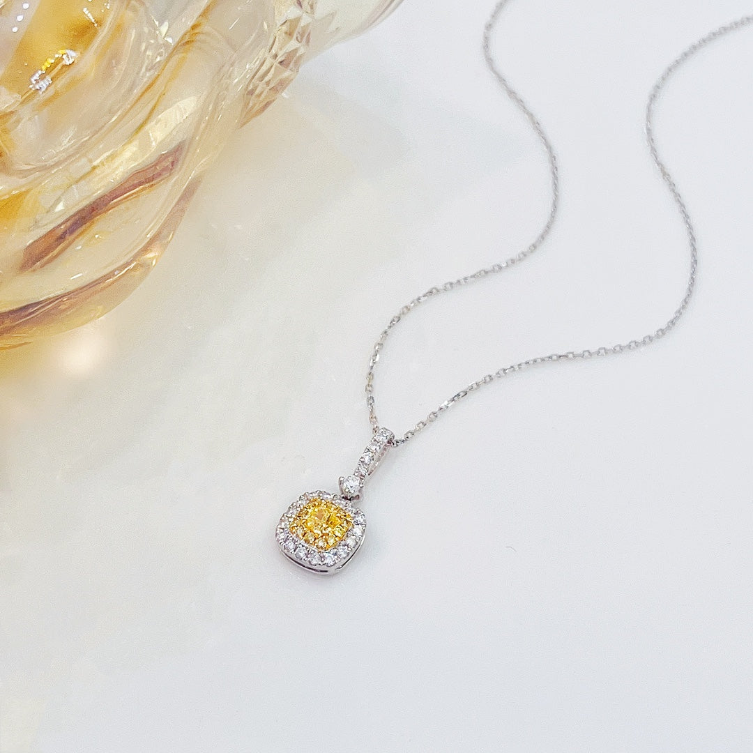 18K Yellow Gold Diamond Pillow-Shaped Pendant Necklace - Luxury Jewelry - Yellow Diamond Necklace