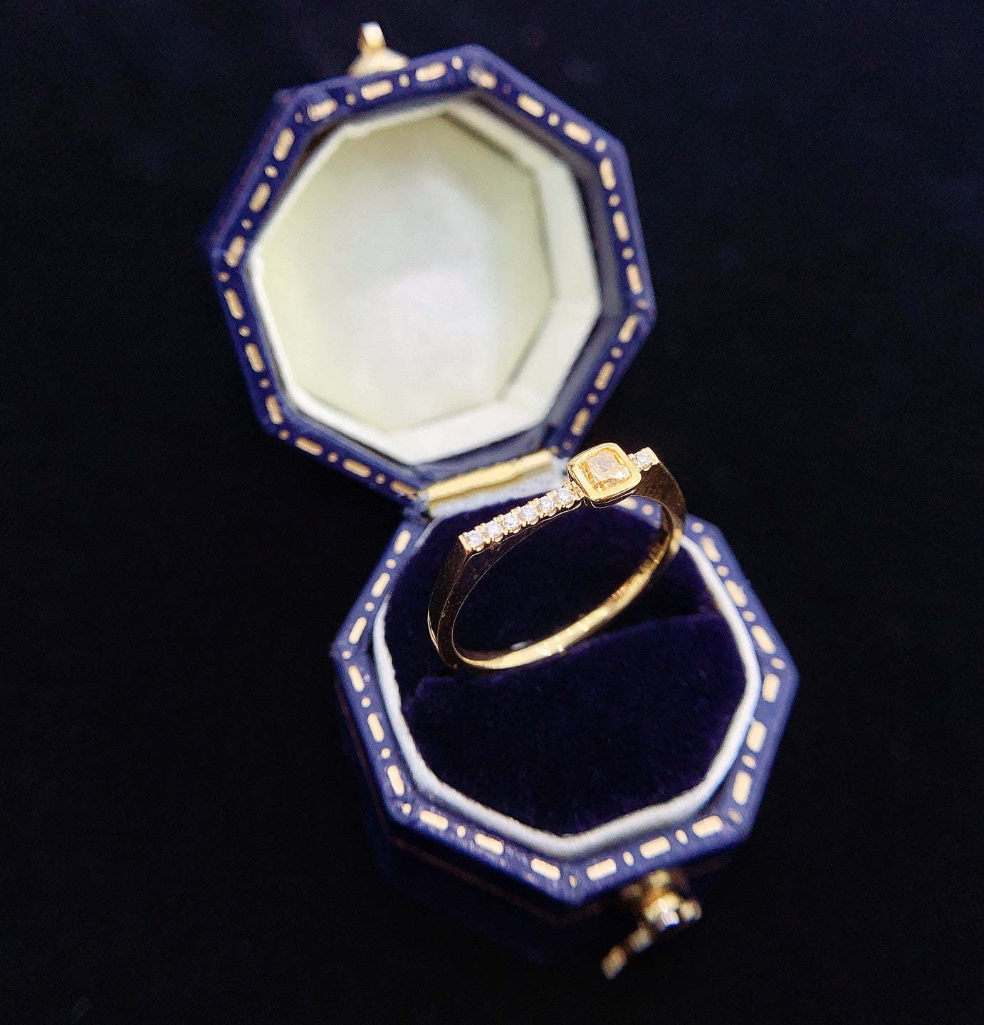 18K Yellow Gold Diamond Pillow U-Shape Ring - Premium Jewelry - Yellow Diamond Ring