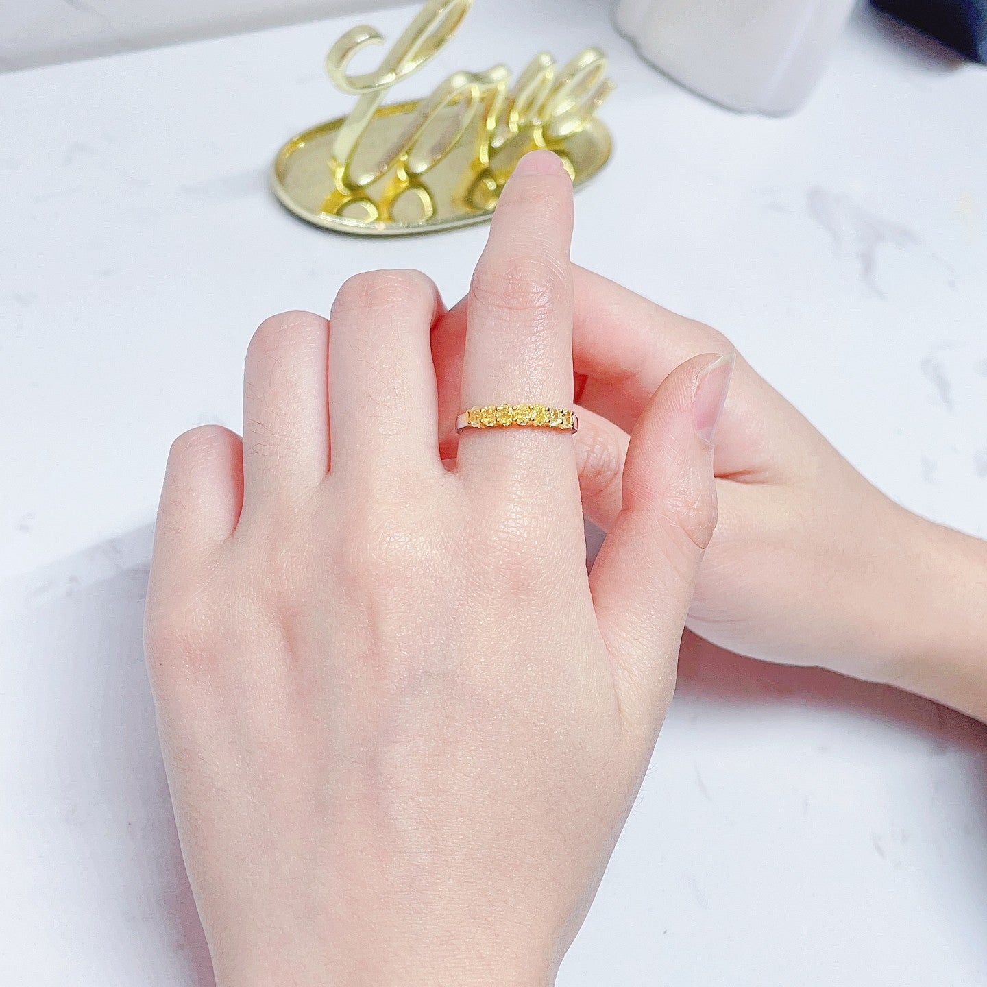 18K Yellow Gold Diamond U-Shape Half-Circle Elliptical Ring | Premium Jewelry - Yellow Diamond Ring