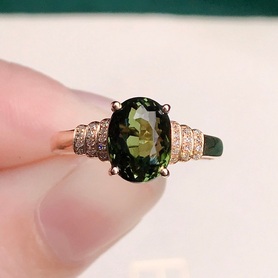 Cincin Turmalin Dua Warna Emas 18K dengan Berlian - Perhiasan Indah