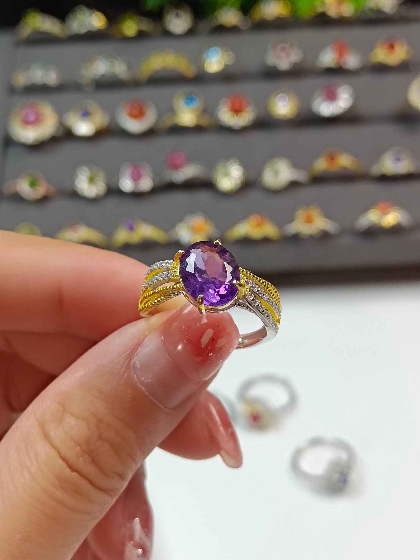 Anello con ametista incorporata in argento S925 - Eleganti gioielli di moda europei in stile vintage