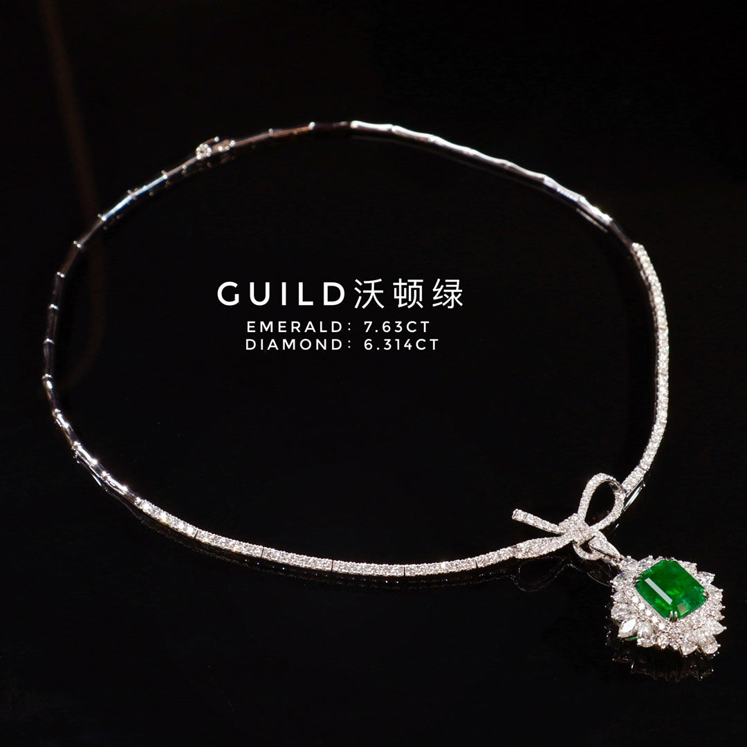 Emerald Jewelry Marvel: 7,63 ct Waton groene smaragd ketting