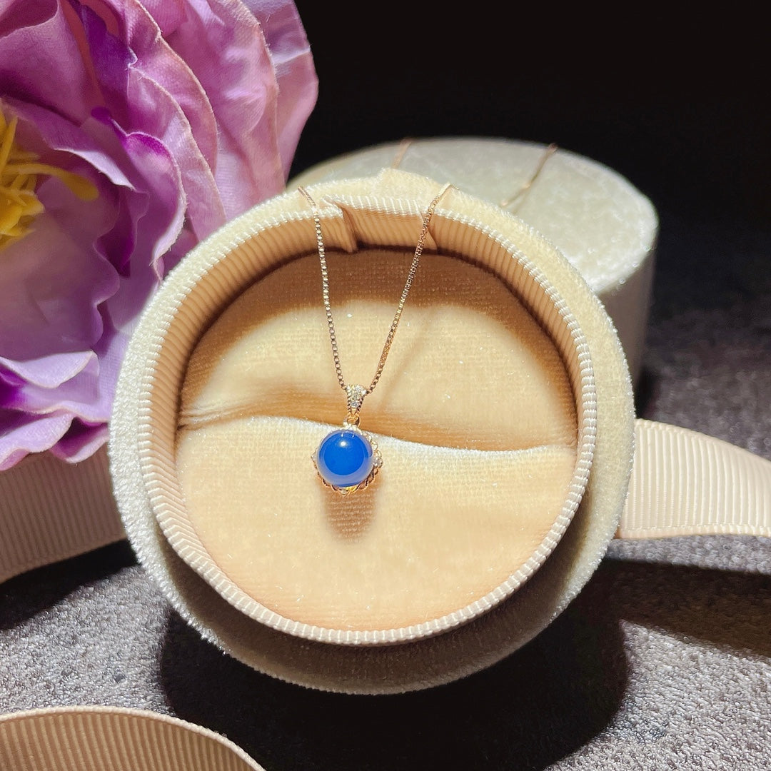 Exquis pendentif en ambre bleu dominicain intégré en or 18 carats - Bijoux uniques