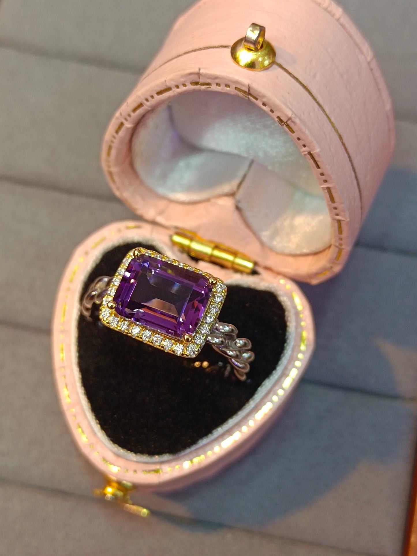 Elegante anello in argento sterling S925 con ametista viola - Gioielli per lei