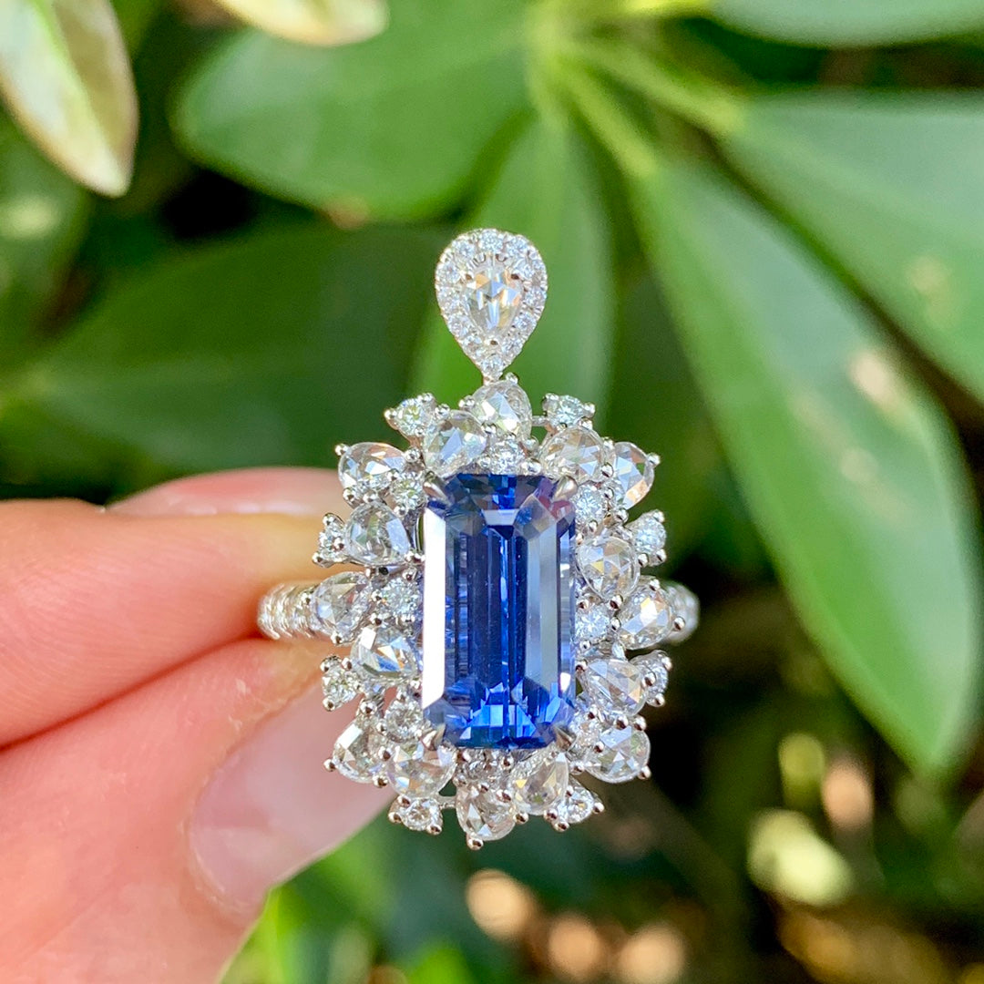 4.18ct kornblomst blå safir smykker med to formål