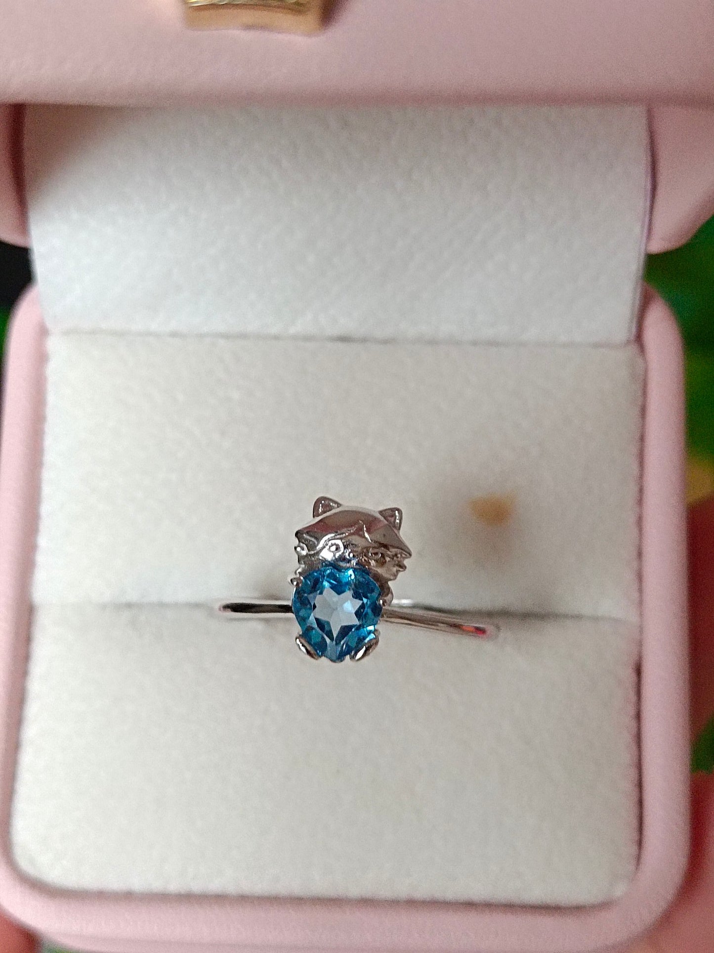 Natuurlijke Topaz Bear Heart Ring - Unieke sieraden voor romantici