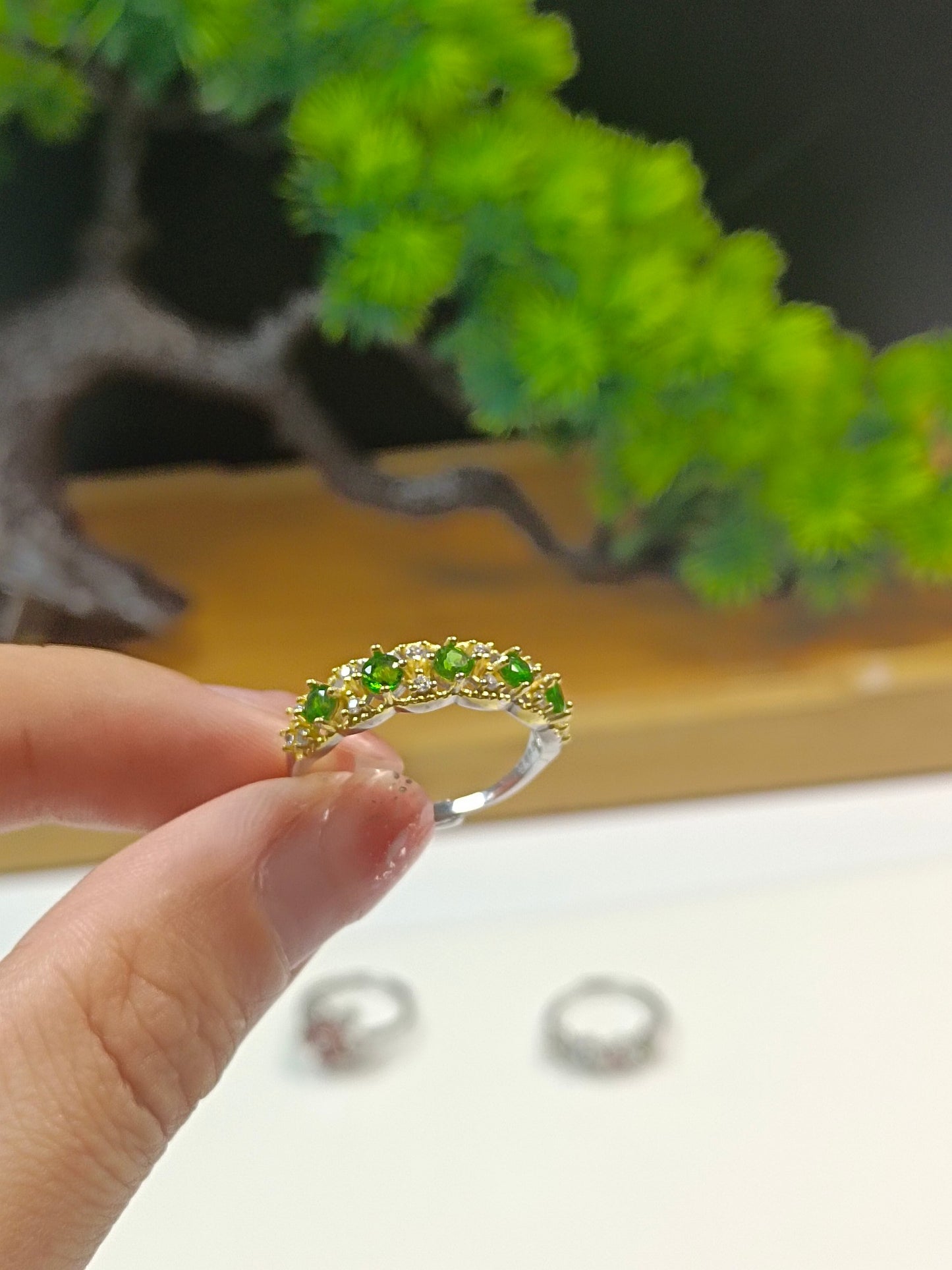 S925 Inel încorporat Diopside Row - Bijuterii elegante și la modă