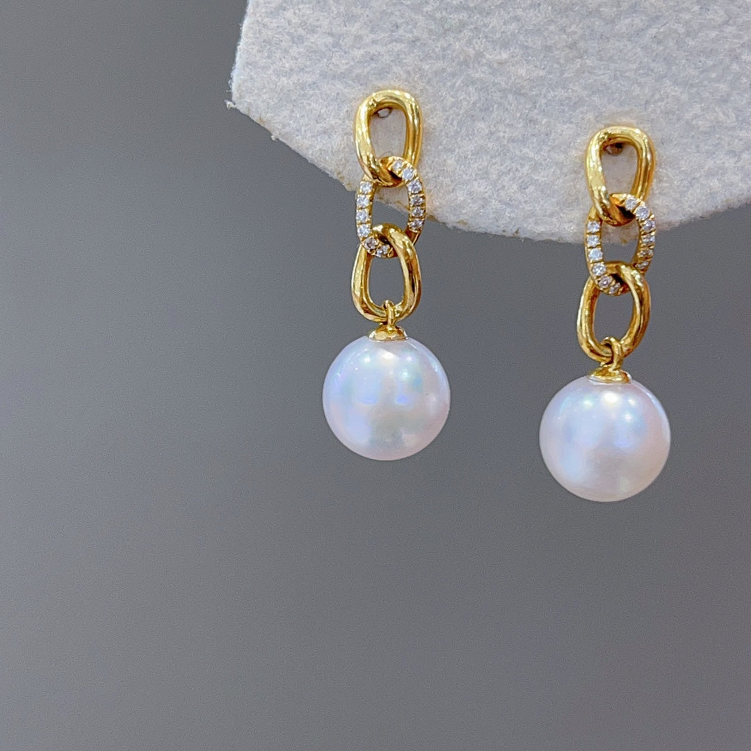 Diamante luxuoso em ouro 18K e joias de pérola Akoya de 8-8,5 mm