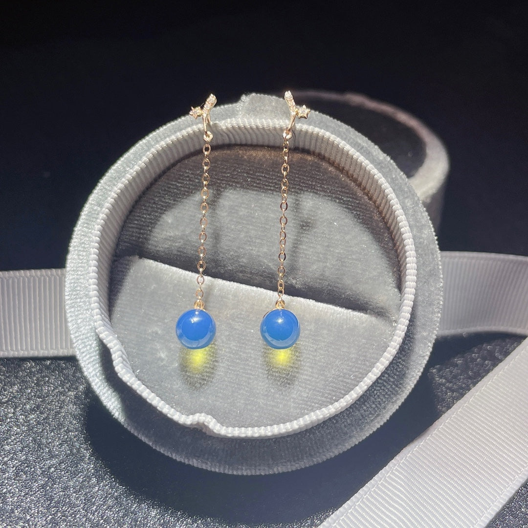 Exquisite 18k Gold Embedded Dominican Blue Amber Earrings - A Surprise of Serendipity