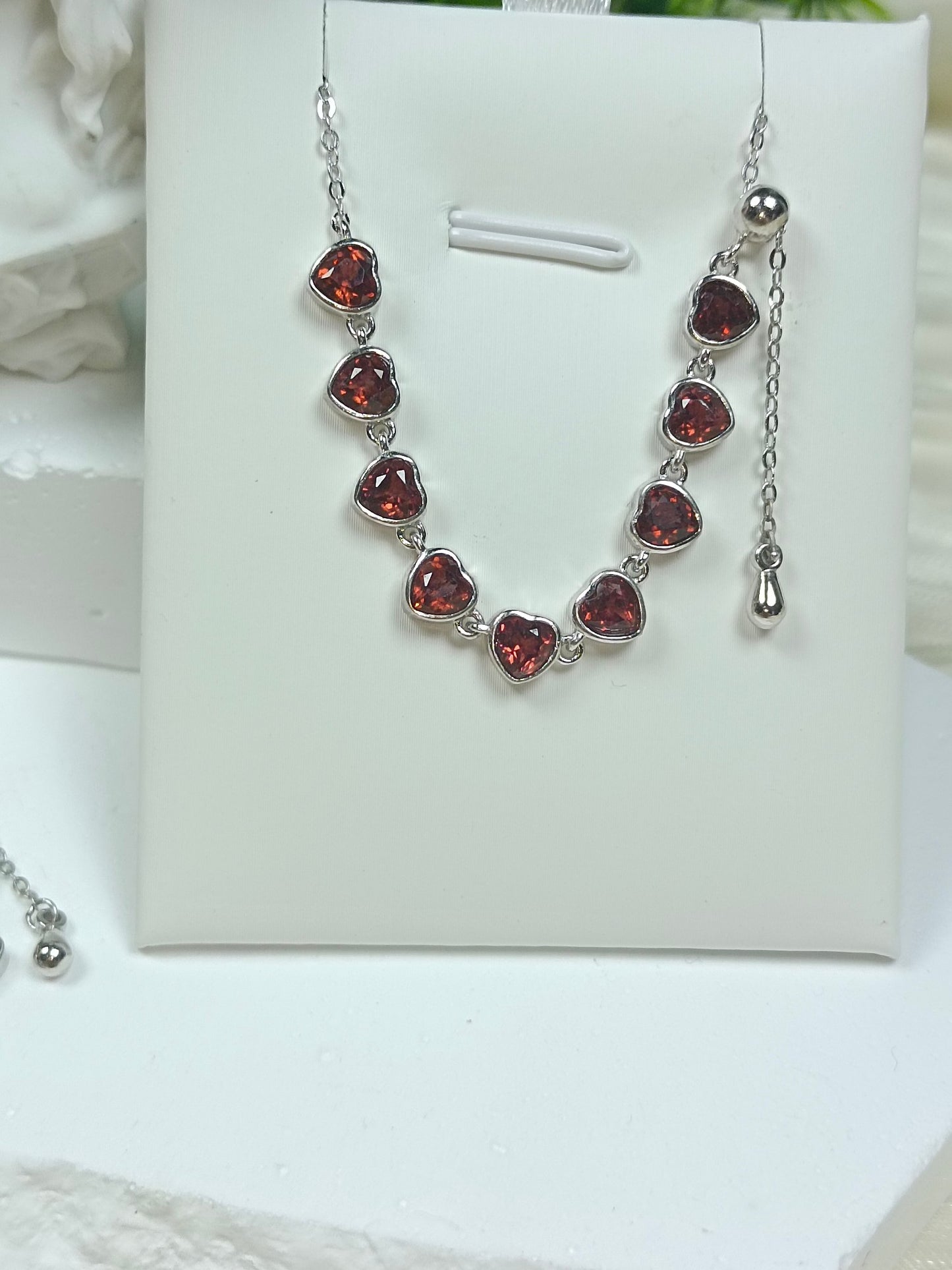 S925 Gümüş Kalp Kolye Garnet ile - İlkbahar ve Yaz için Benzersiz Takı