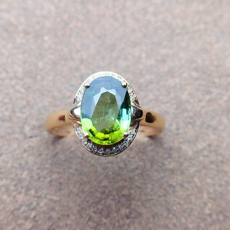 Cincin Turmalin Asli dengan Hiasan Emas dan Berlian 18K - Barang Kemas