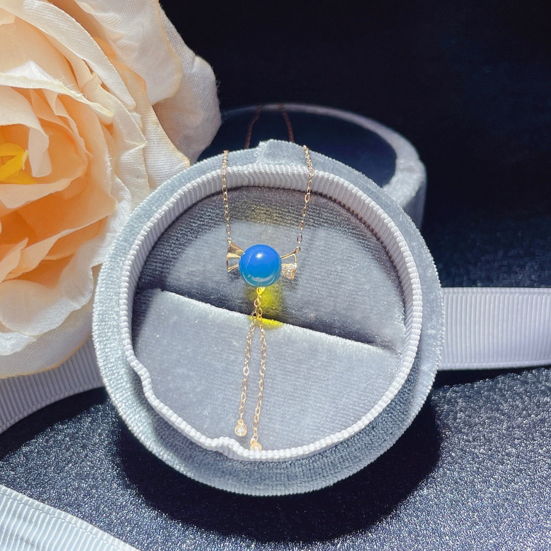 Pendentif en ambre bleu dominicain intégré en or 18 carats - Bijoux pour filles joyeuses « À tout moment »
