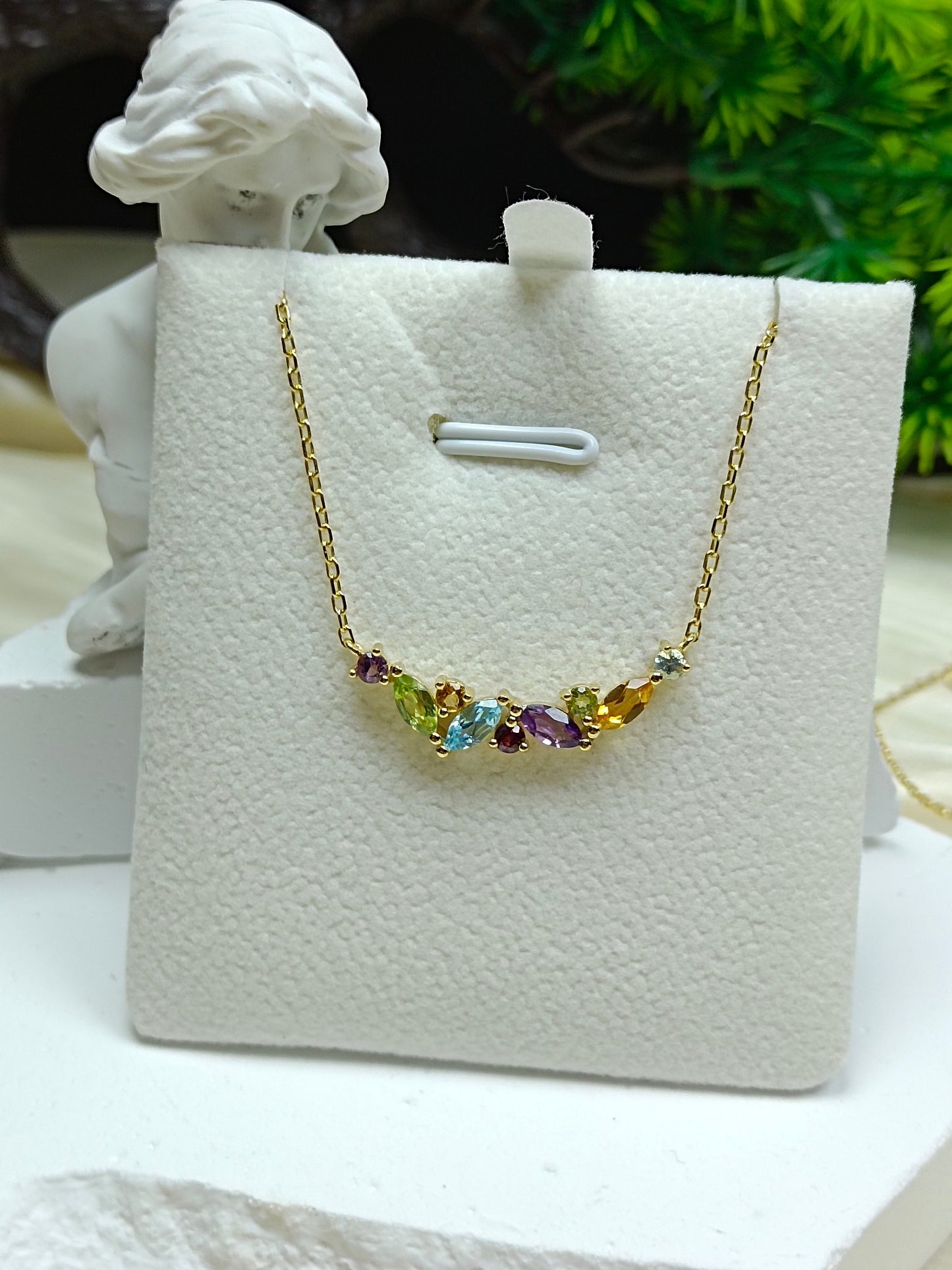 S925 Sterling Silver Fine Craftsmanship Rainbow Multicolor Crystal Jewelry Necklace